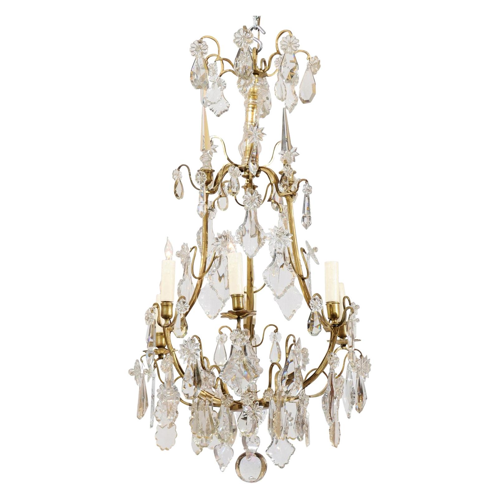 Louis XV Style Cut Crystal and Bronze Chandelier, France, circa 1890 For Sale