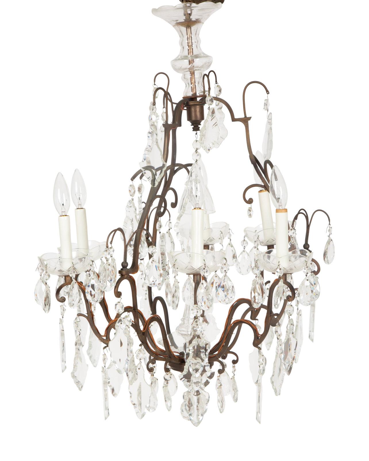 Louis XV Style Cut Glass and Gilt Metal Chandelier
19th/20th Century
Height 20 x diameter 29 inches
