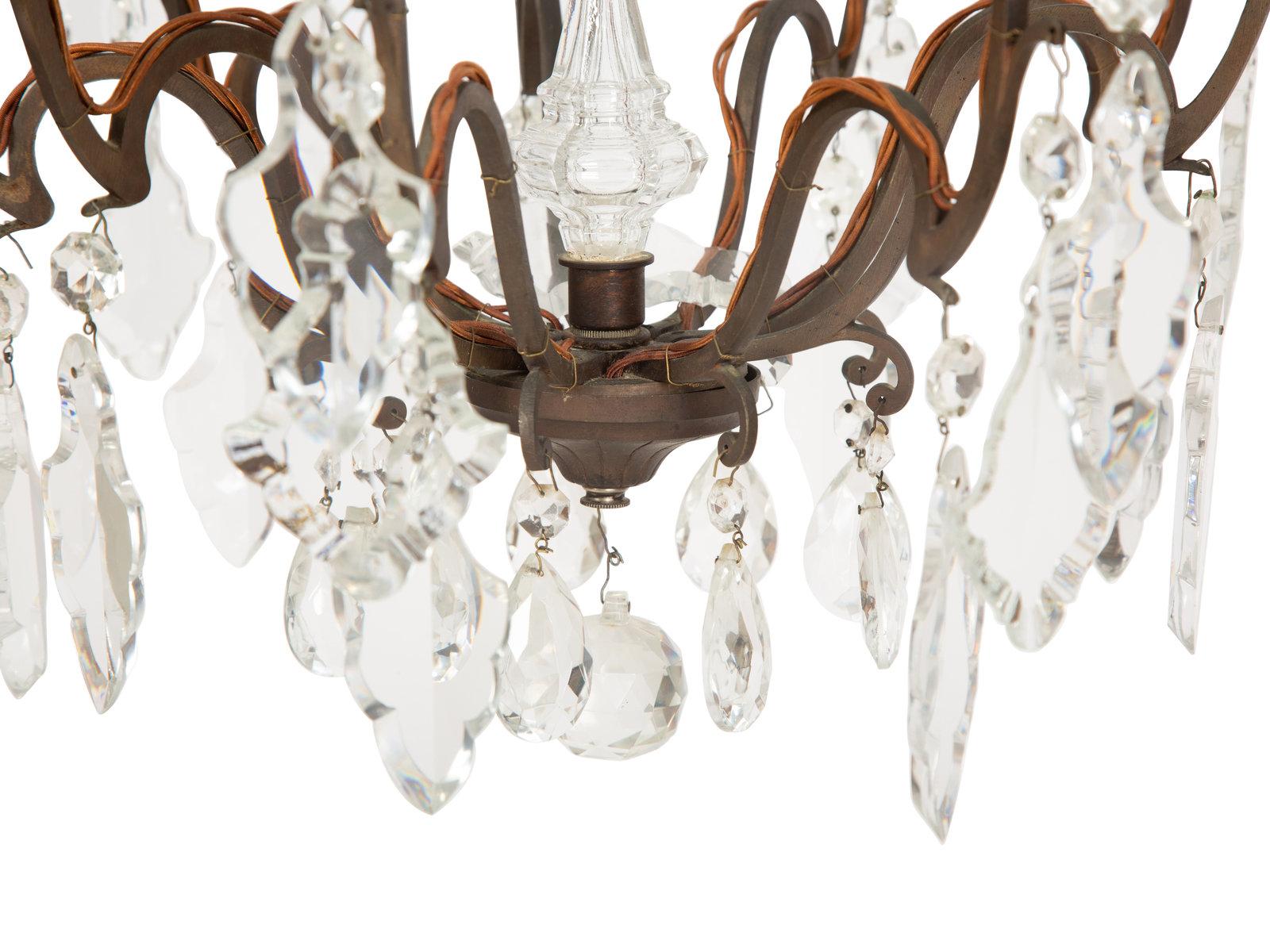 19th Century Louis XV Style Cut Glass and Gilt Metal Chandelier 19th/20th Century For Sale