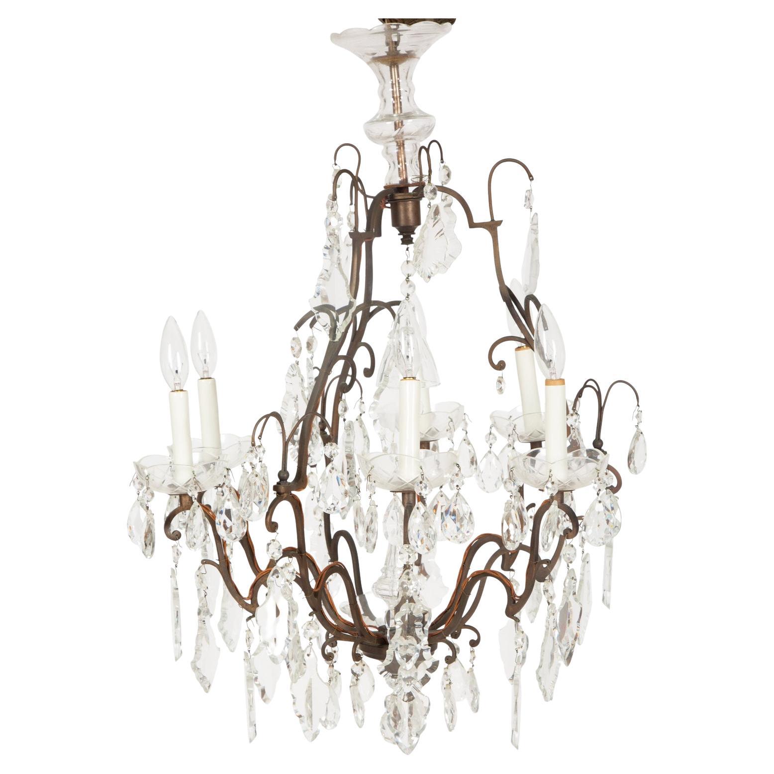 Louis XV Style Cut Glass and Gilt Metal Chandelier 19th/20th Century For Sale