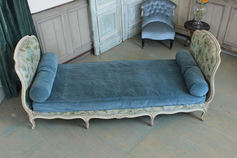 Francese Letto da giorno in stile Luigi XV con tappezzeria floreale