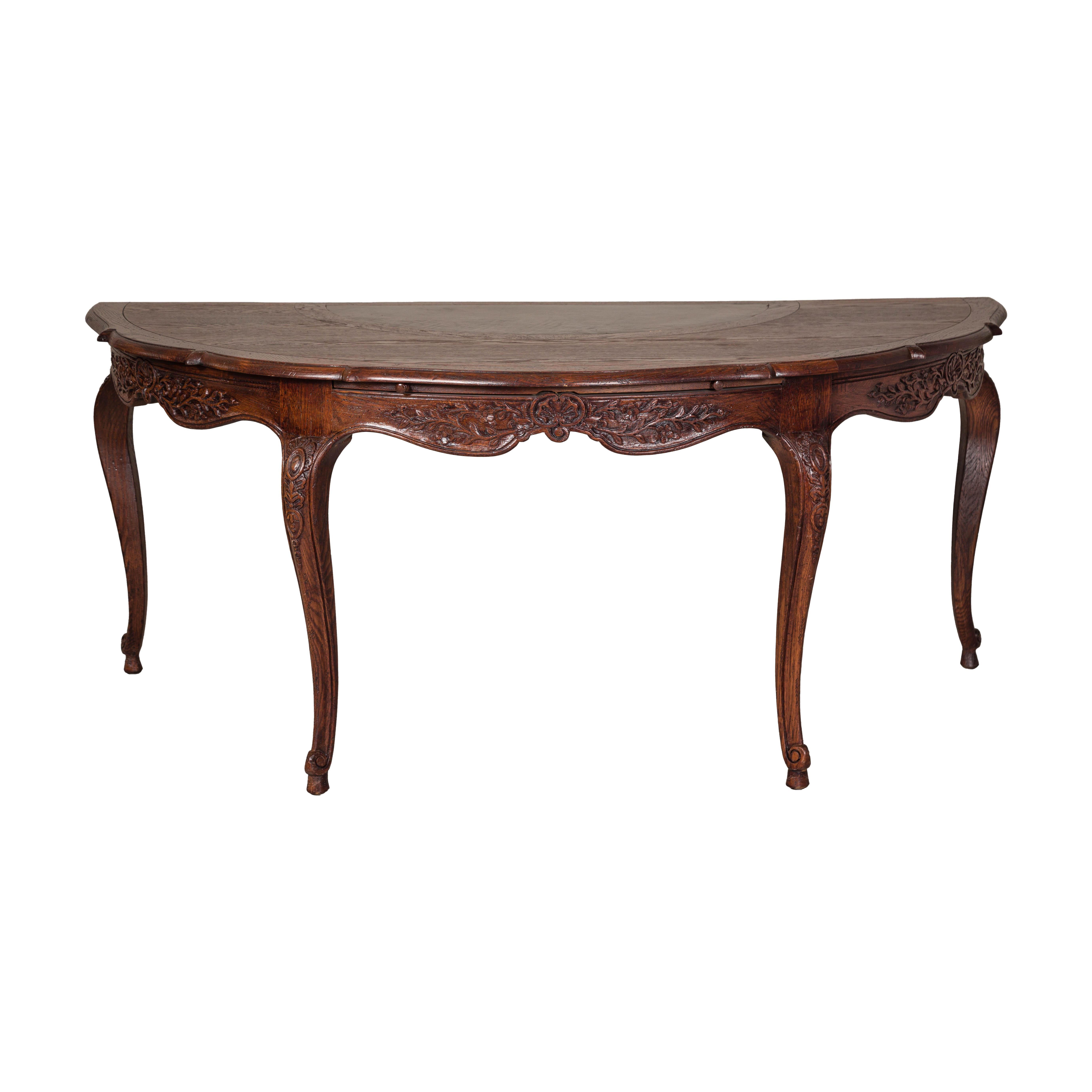 Louis XV-Style Demi-Lune Desk with Carved Legs, Leather Top and Hidden Drawers For Sale 10