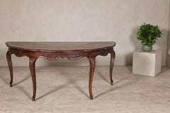 Louis XV-Style Demi-Lune Desk with Carved Legs, Leather Top and Hidden Drawers