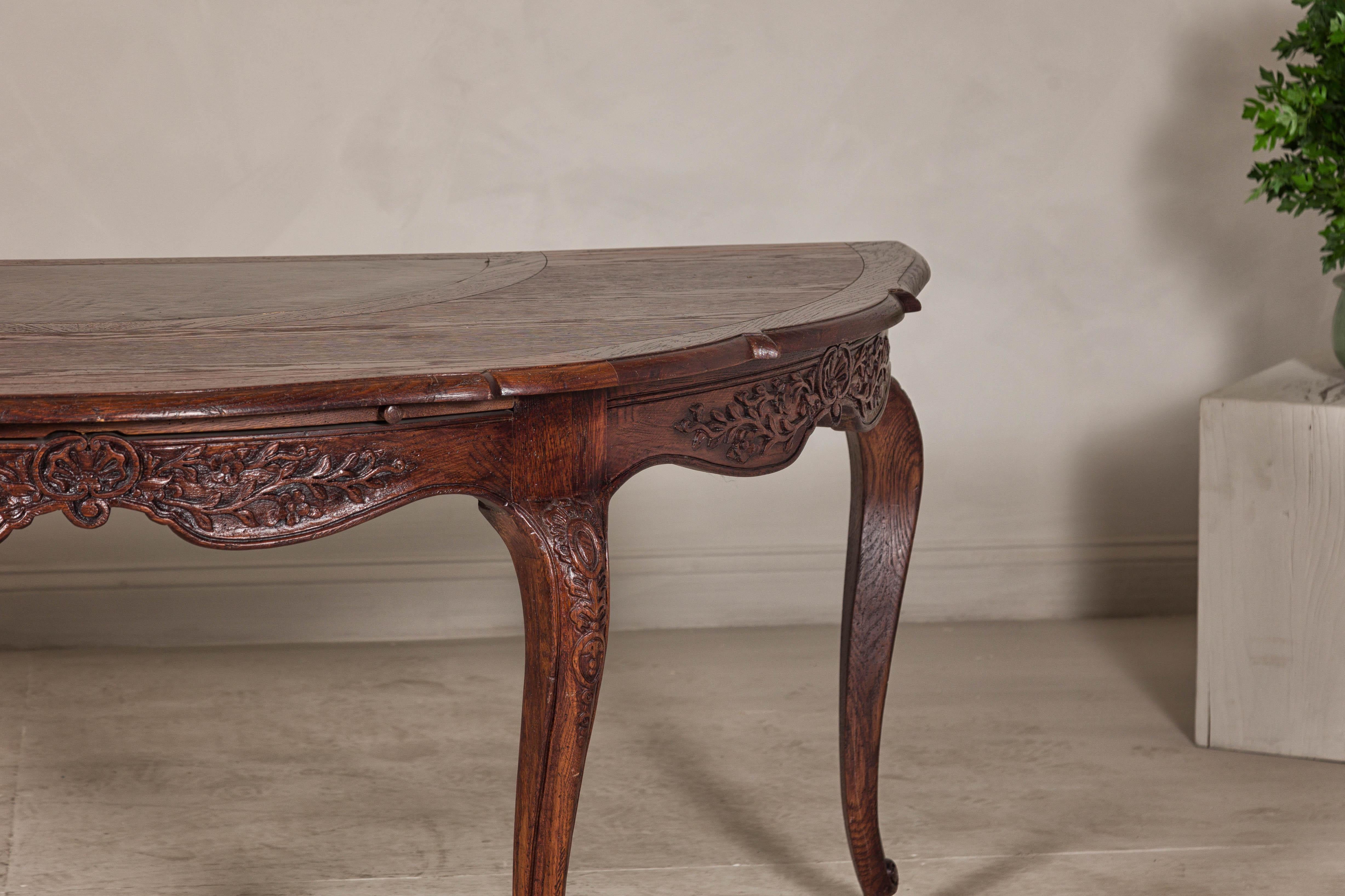 Louis XV-Style Demi-Lune Desk with Carved Legs, Leather Top and Hidden Drawers For Sale 1
