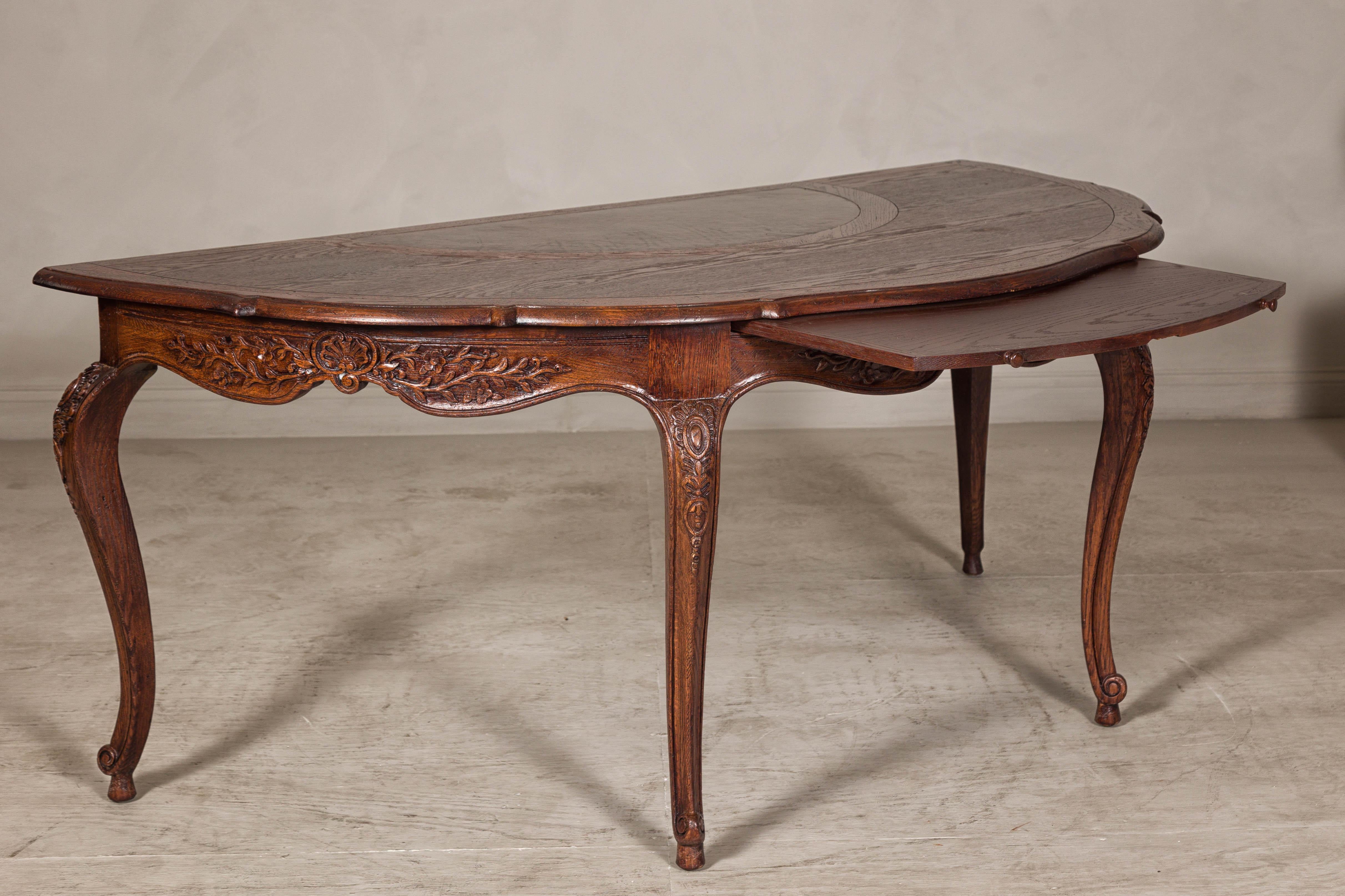 Louis XV-Style Demi-Lune Desk with Carved Legs, Leather Top and Hidden Drawers For Sale 4
