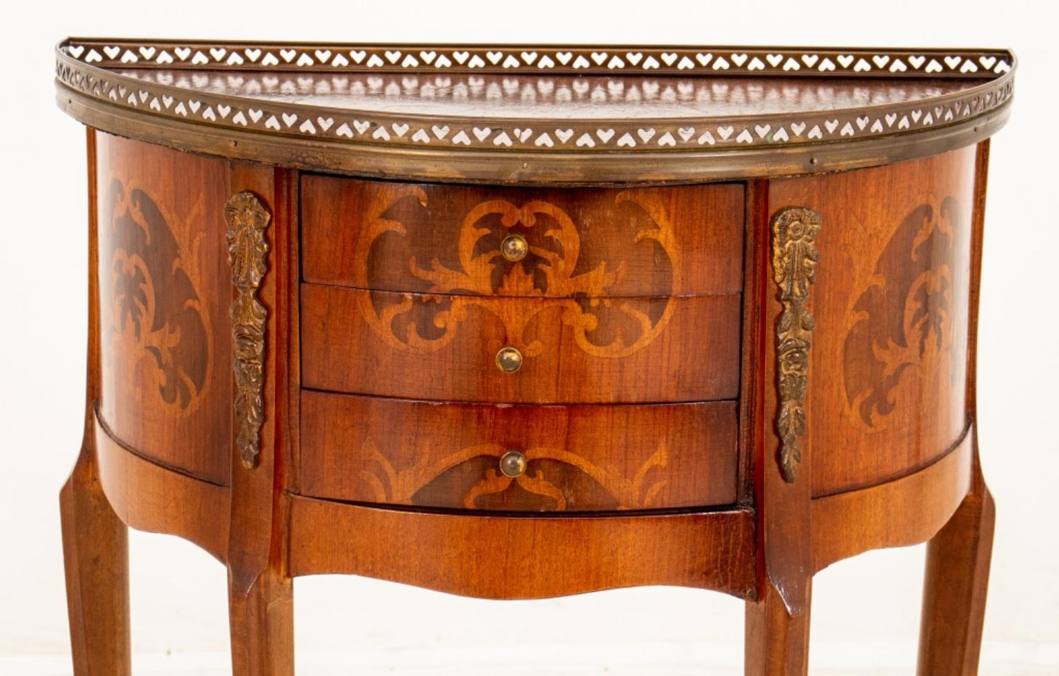 Louis XV Style Demilune Marquetry Nightstand In Good Condition In New York, NY