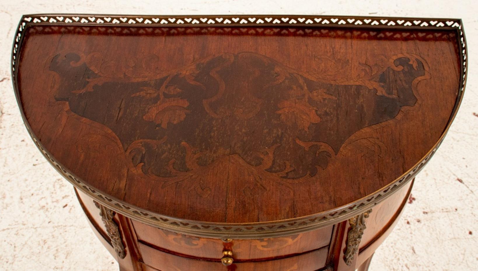 Louis XV Style Demilune Marquetry Nightstand 2