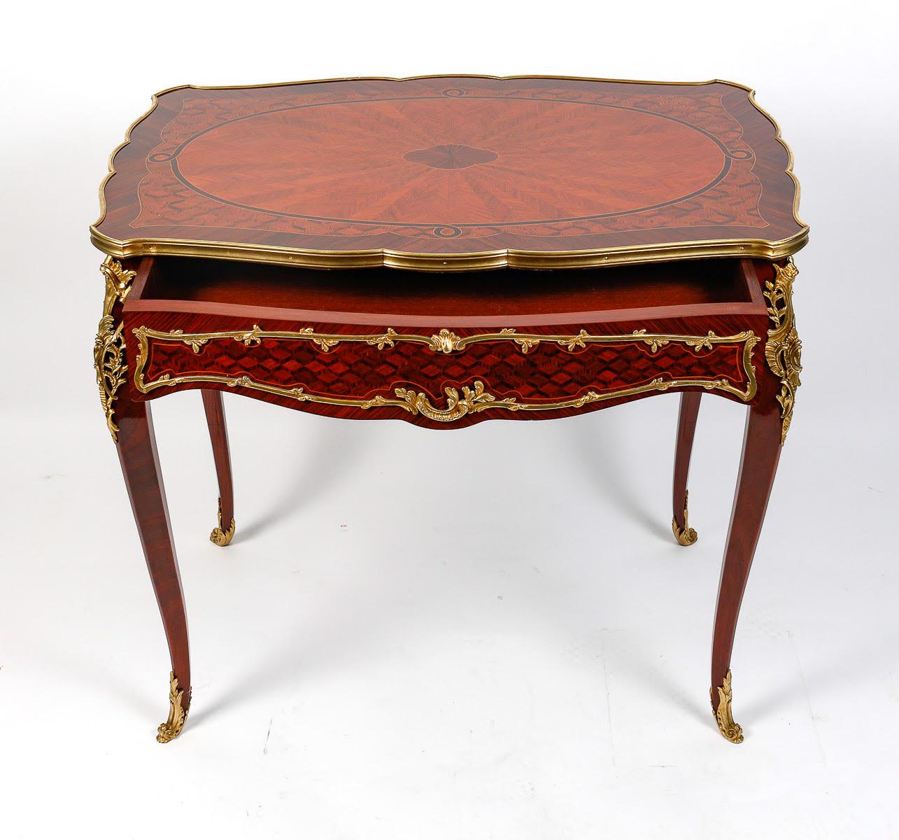 French Louis XV Style Desk and Side Table, 19th Century. For Sale