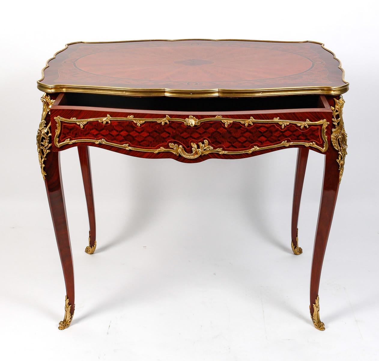 Gilt Louis XV Style Desk and Side Table, 19th Century. For Sale