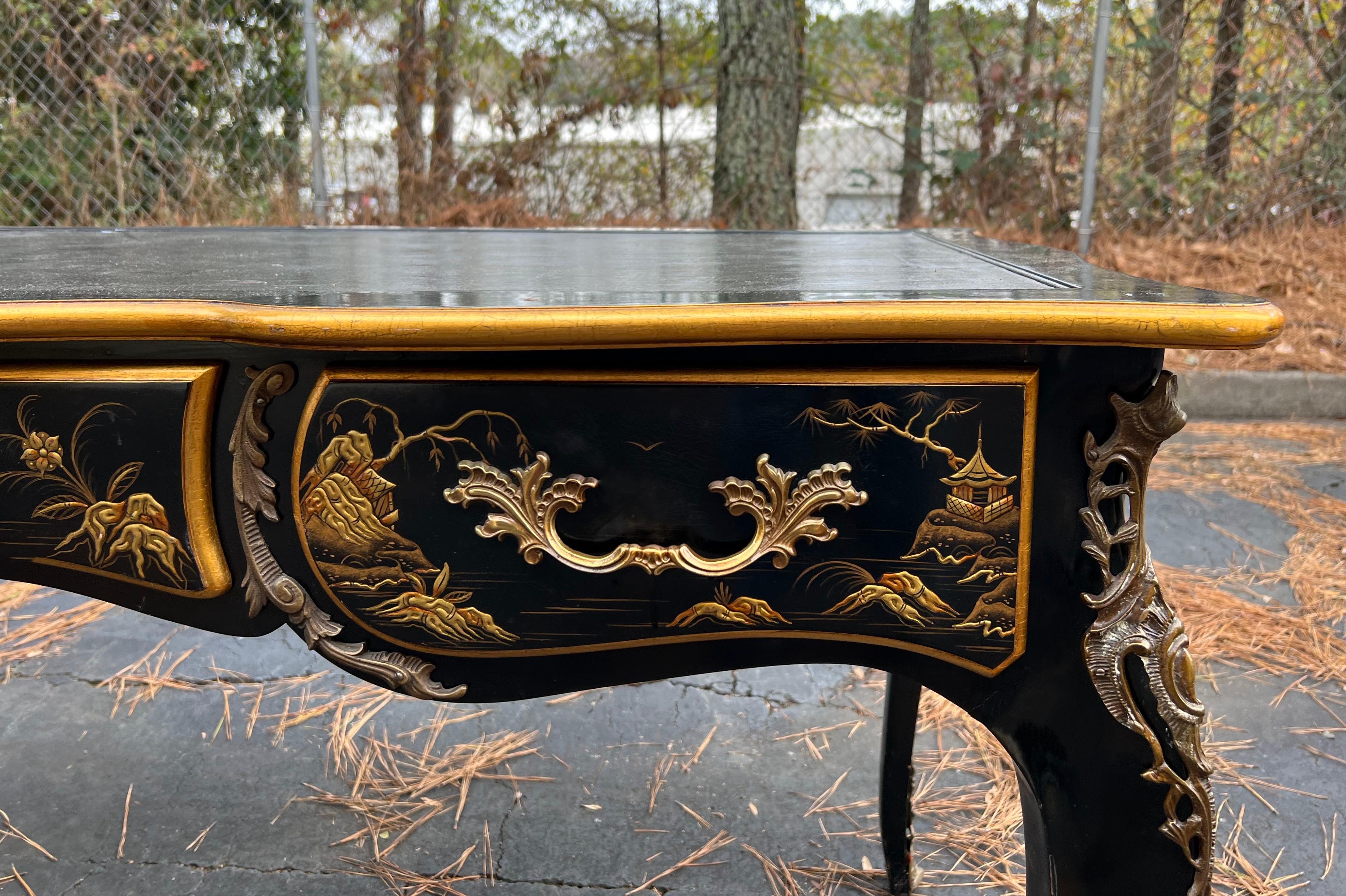 20th Century Louis XV Style Desk By Baker Furniture Co. With Bronze Mounts For Sale