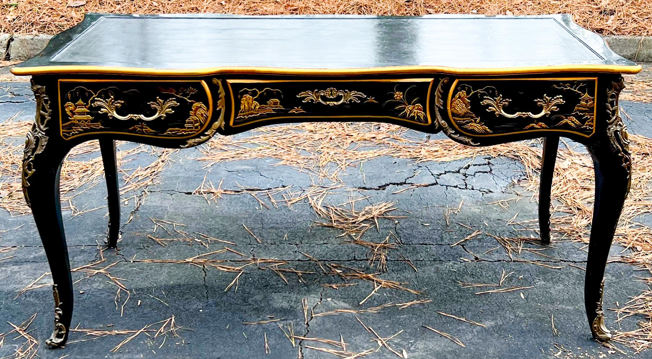 Brass Louis XV Style Desk By Baker Furniture Co. With Bronze Mounts For Sale