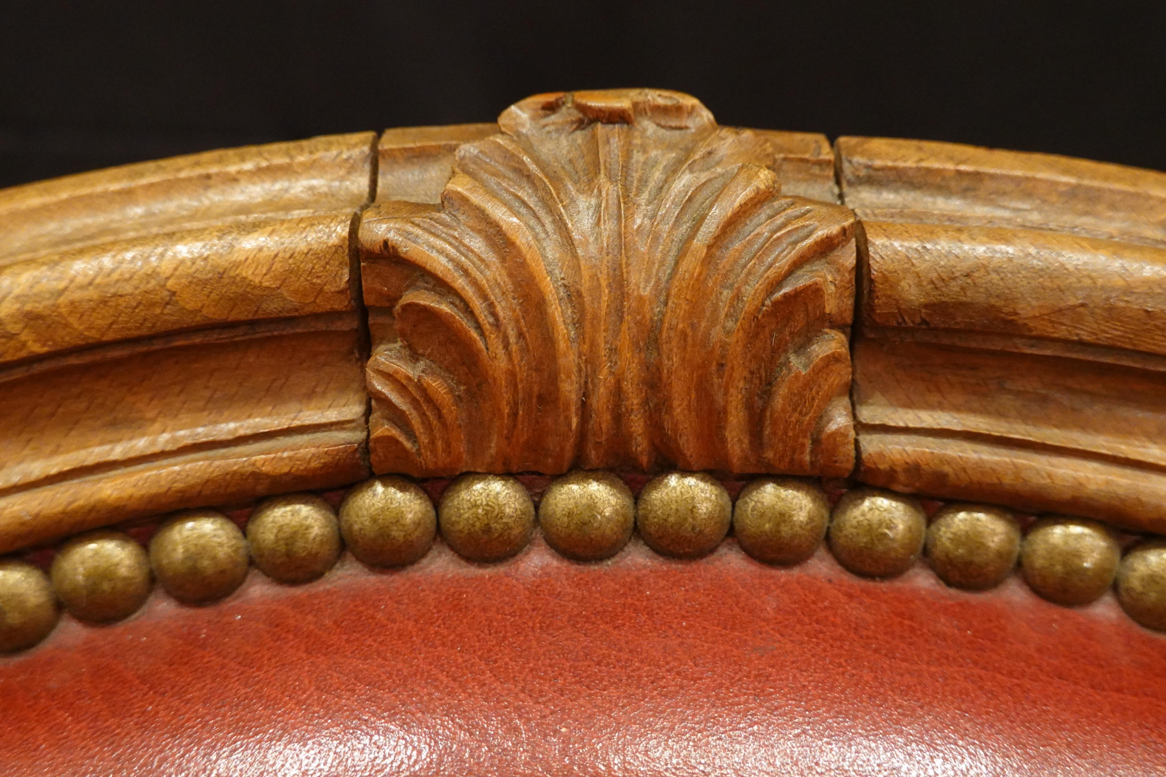Louis XV Style Desk Chair Upholstered in Red Leather with Nailhead Trim 5