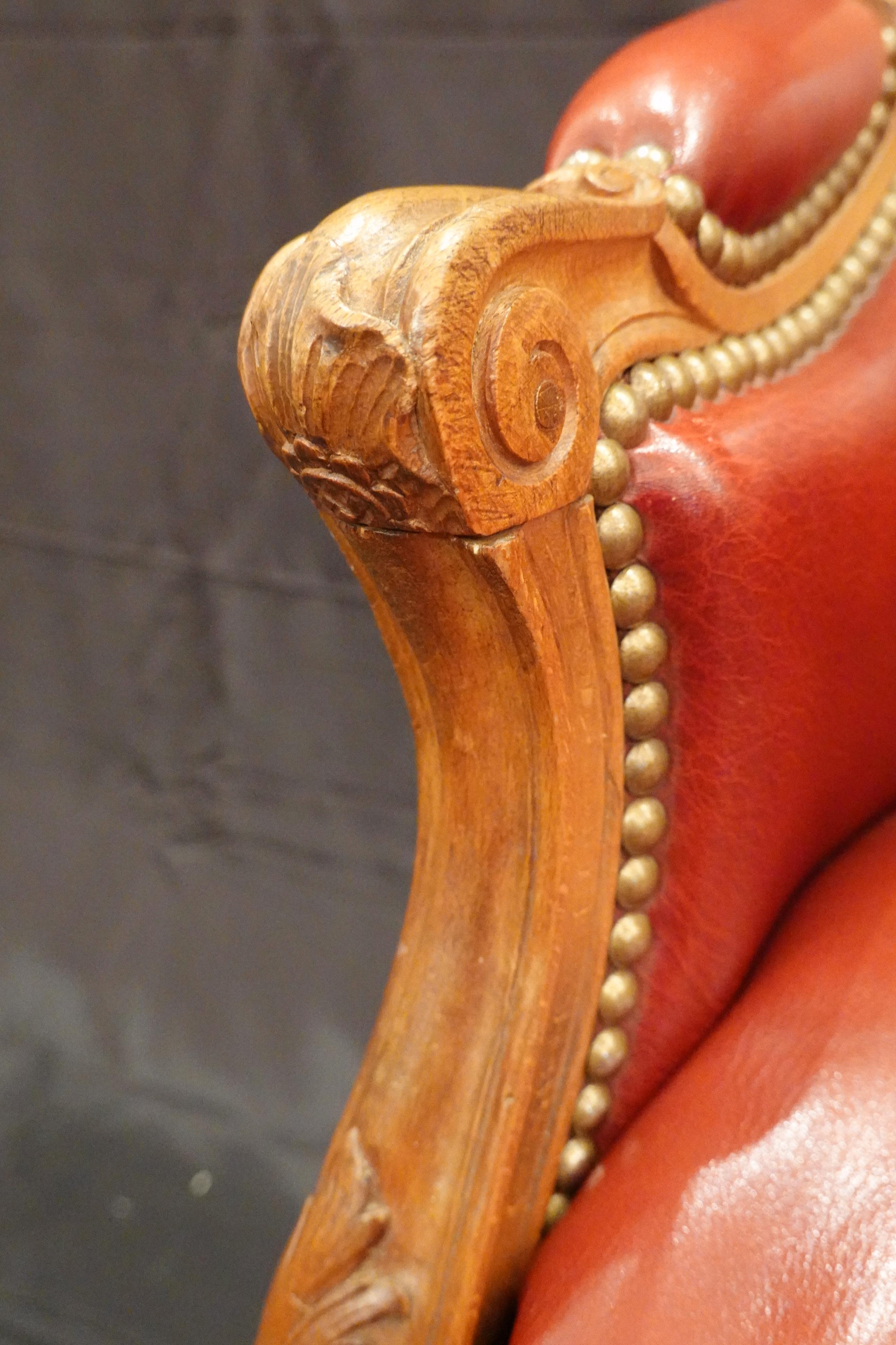 Louis XV Style Desk Chair Upholstered in Red Leather with Nailhead Trim 6
