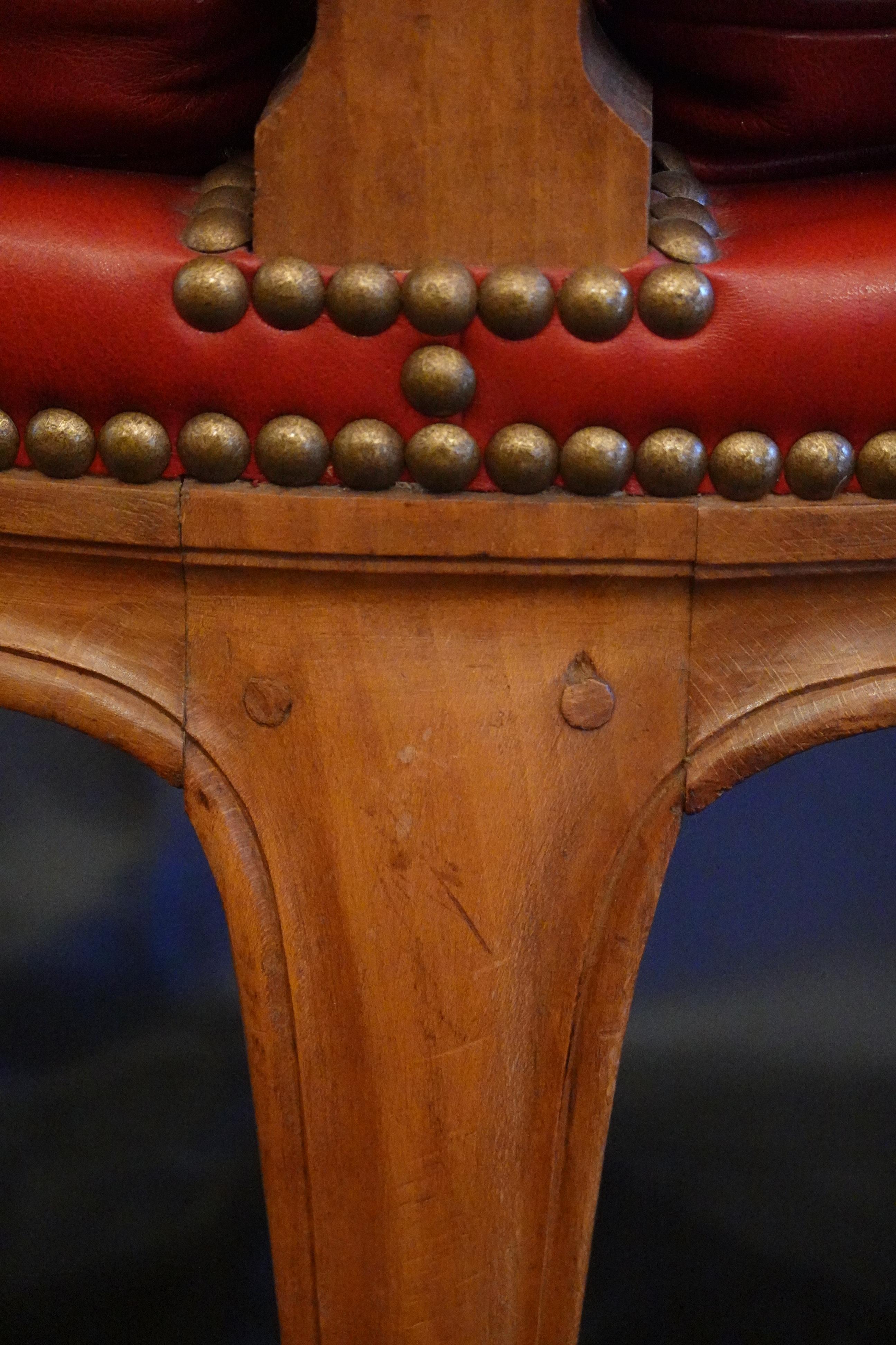 Louis XV Style Desk Chair Upholstered in Red Leather with Nailhead Trim 7