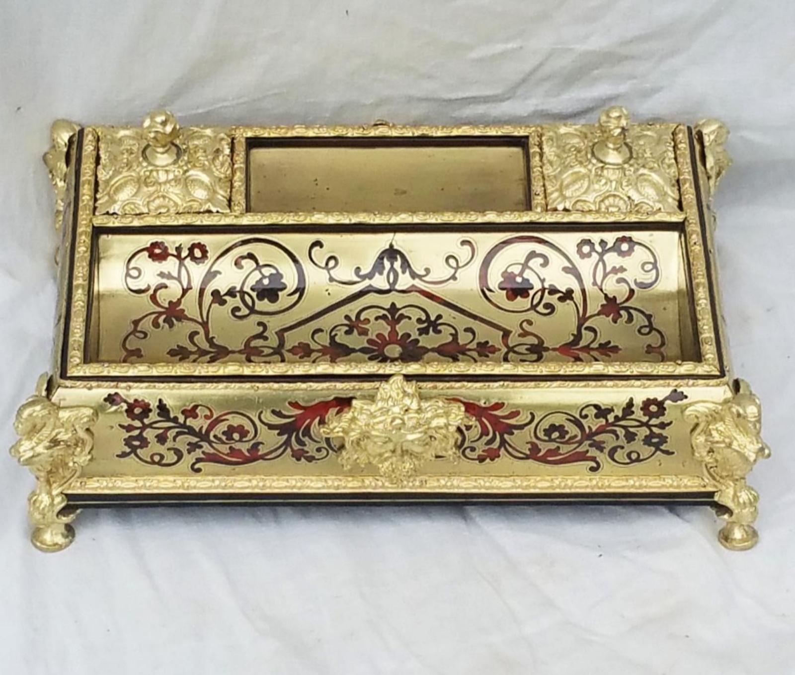 Louis XV Style Desk Inkwell in Bronze Boulle Marquetry In Good Condition In Paris, FR