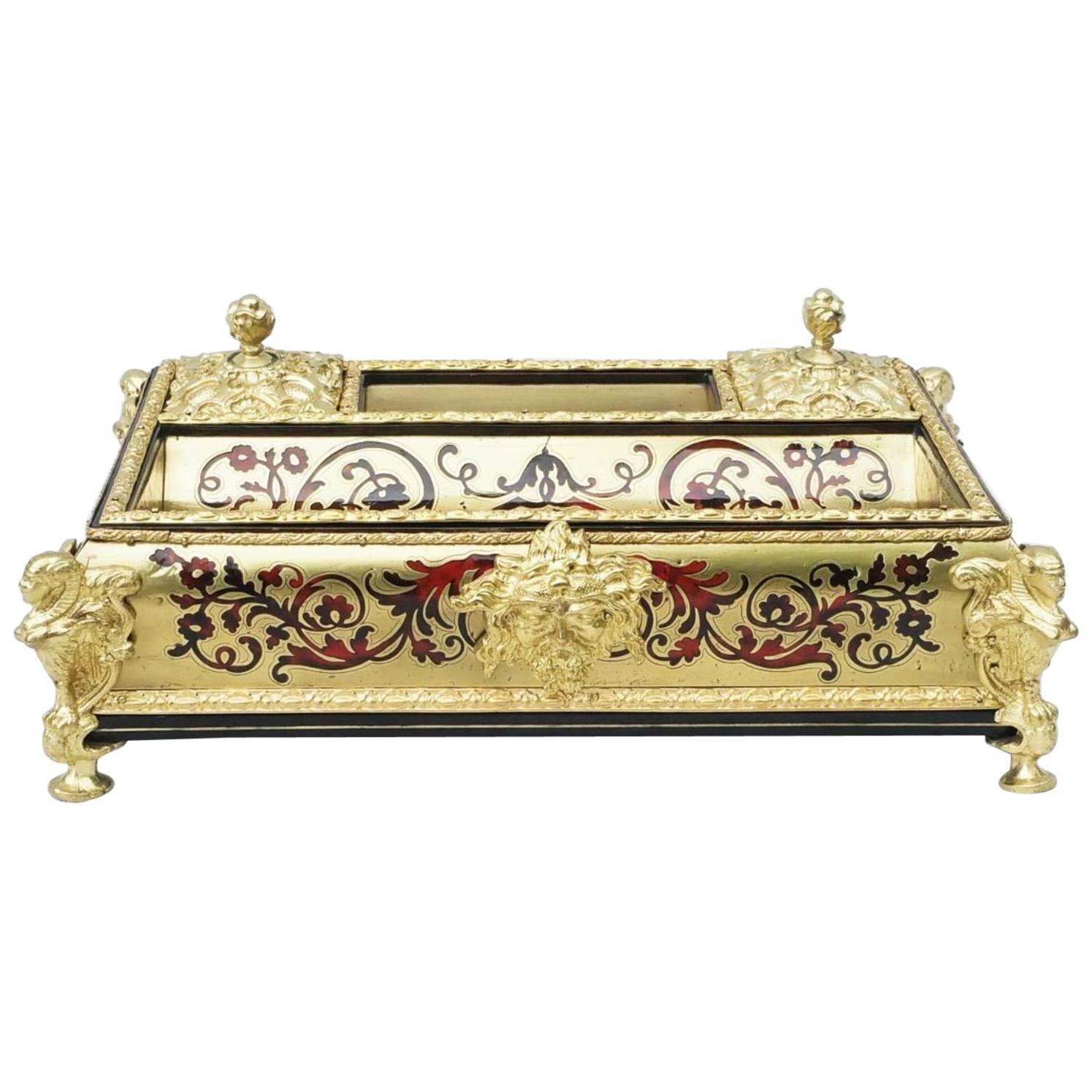 Louis XV Style Desk Inkwell in Bronze Boulle Marquetry