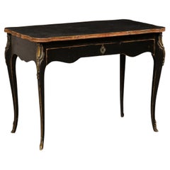 Vintage Louis XV Style Desk W/Leather Writing Pad, Metal Trim, Scalloped Top & Skirt