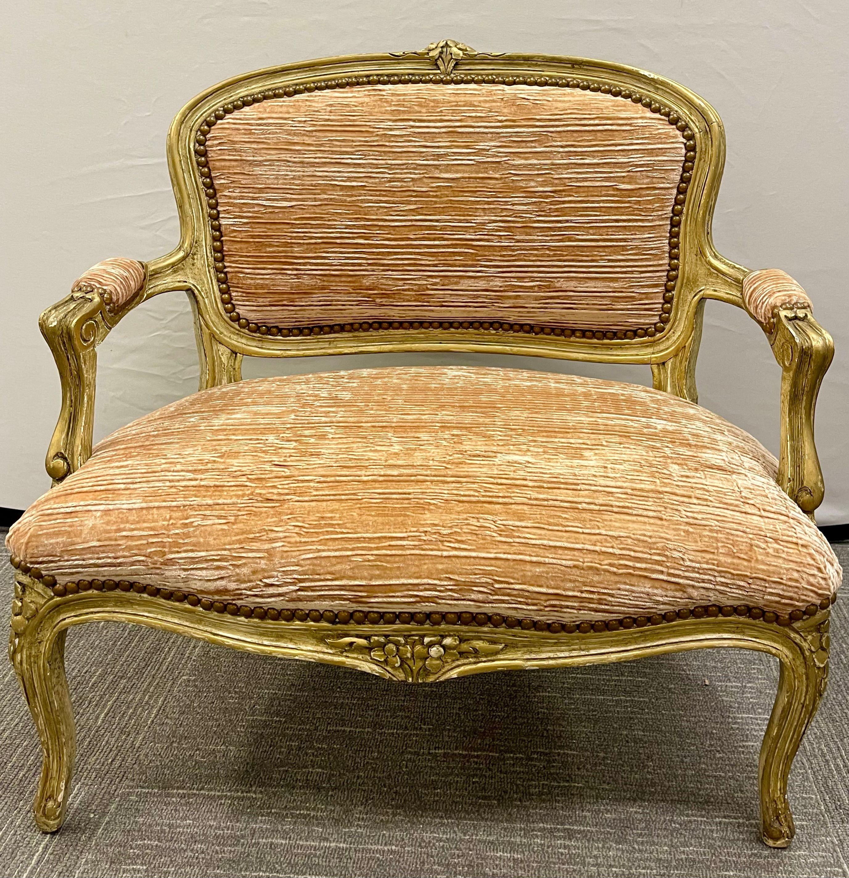 Fabric Louis XV Style Diminutive Settee, Loveseat, Painted, French For Sale