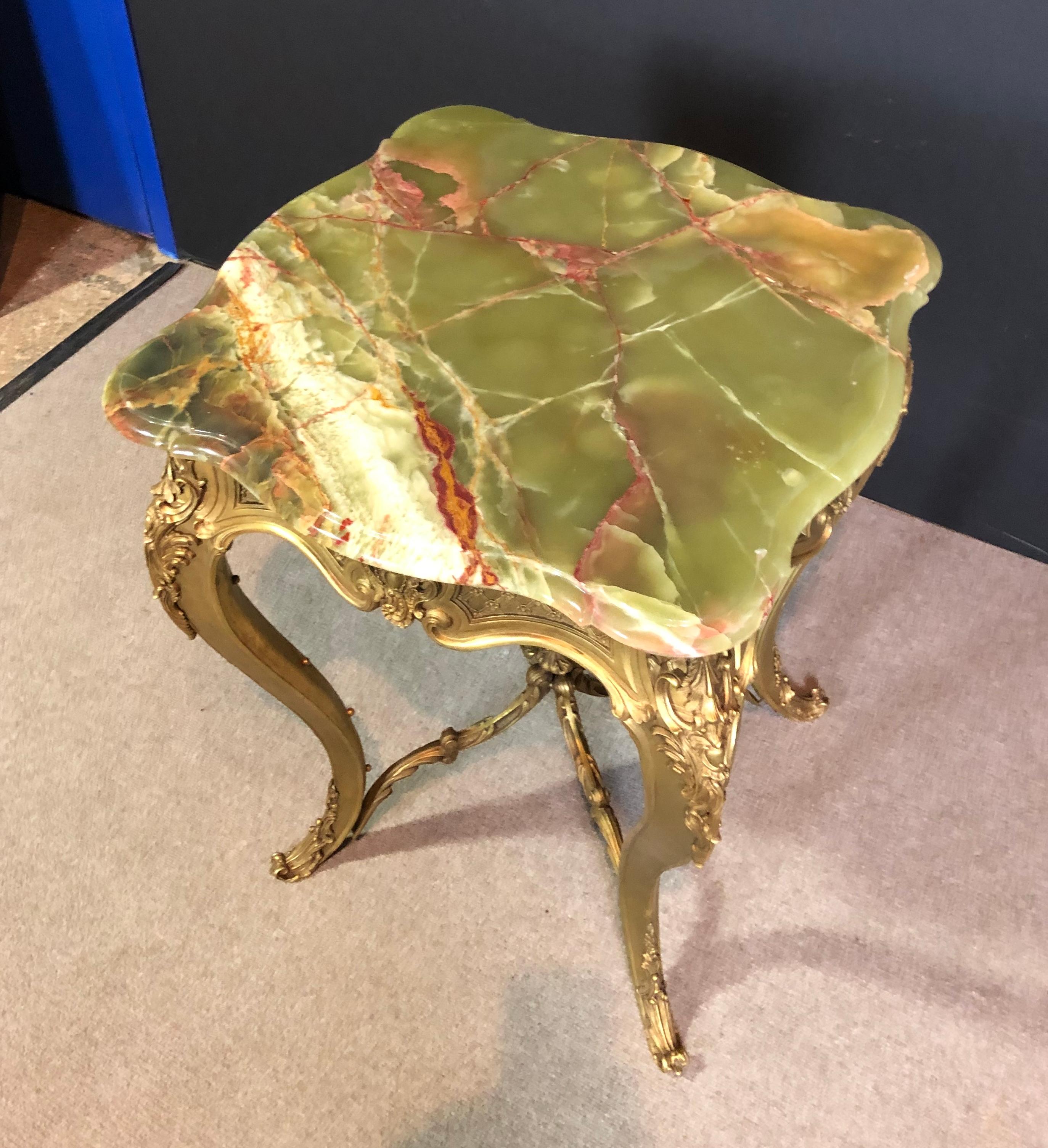 Louis XV Style Doré Bronze and Green Onyx Guéridon Table 3