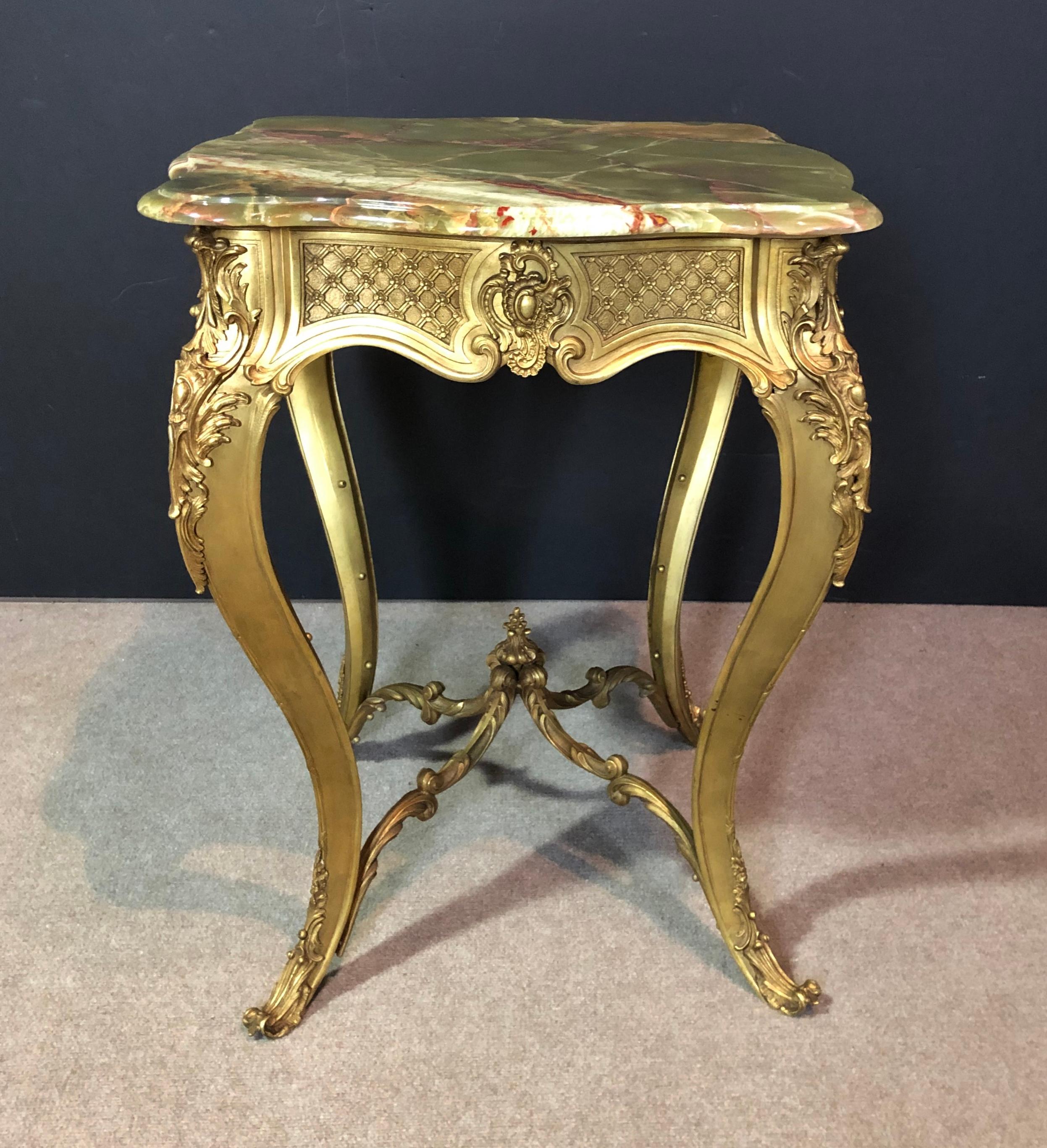 Gilt Louis XV Style Doré Bronze and Green Onyx Guéridon Table