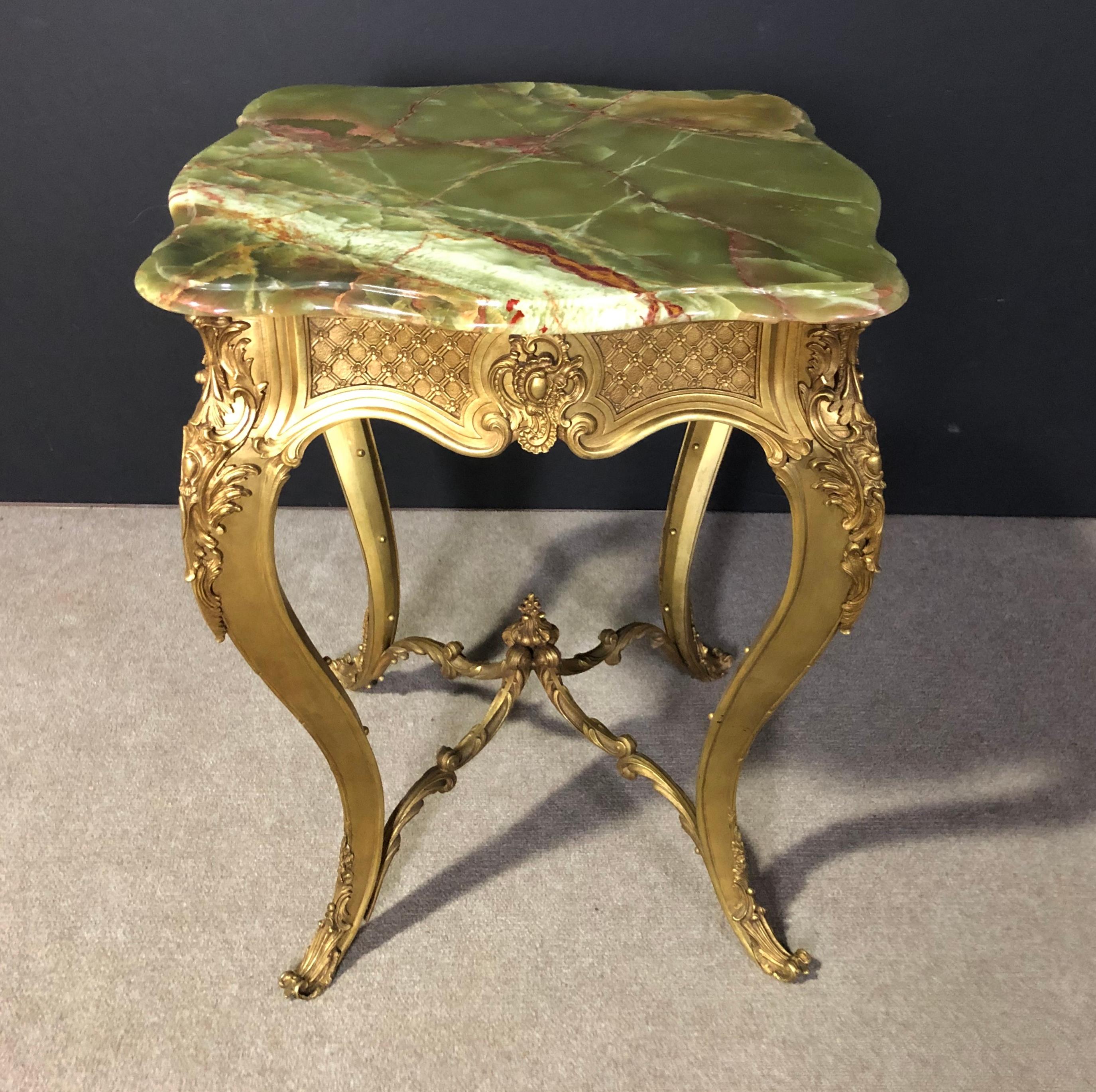 19th Century Louis XV Style Doré Bronze and Green Onyx Guéridon Table