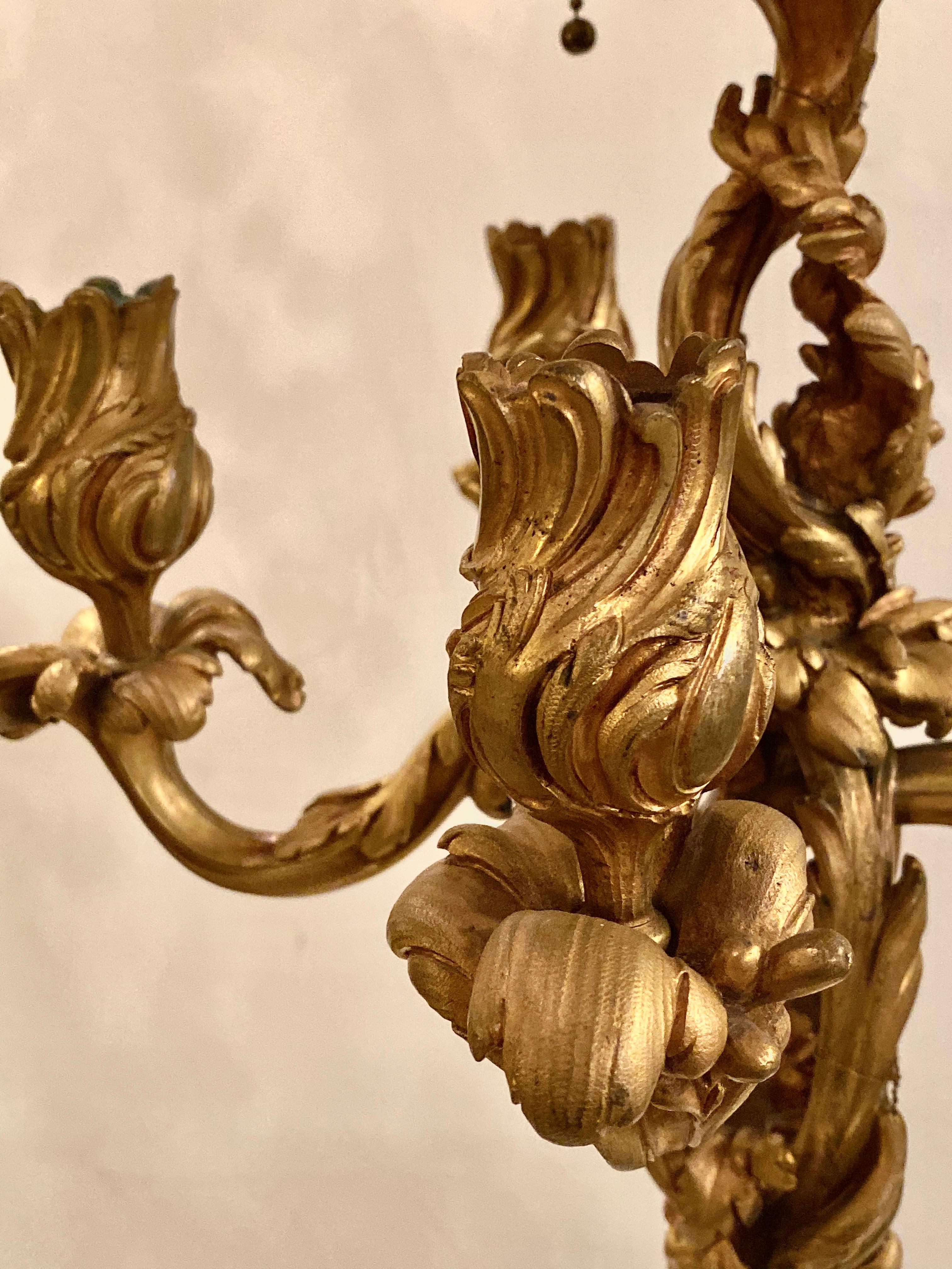 Louis XV Style Dore Bronze Candelabra Electrified Foundry Marks Paris Jullet+Cie 5