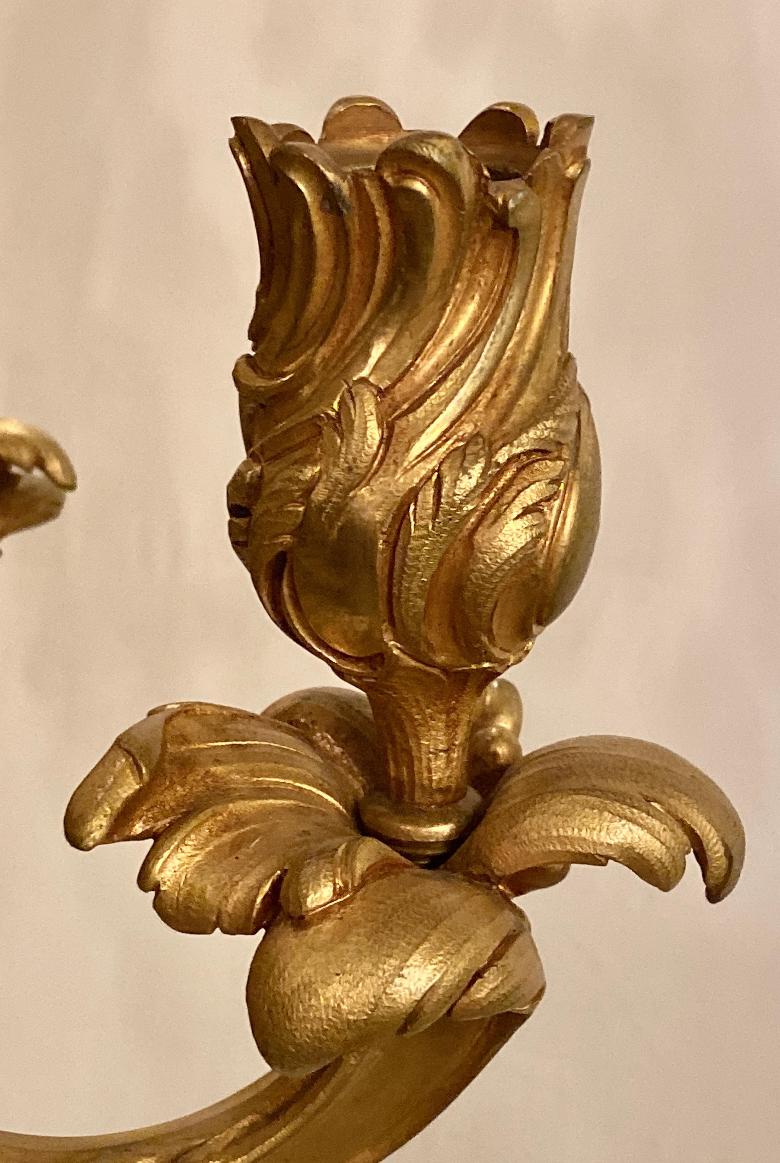 Louis XV Style Dore Bronze Candelabra Electrified Foundry Marks Paris Jullet+Cie 3