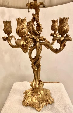 Louis XV Style Dore Bronze Candelabra Electrified Foundry Marks Paris Jullet+Cie