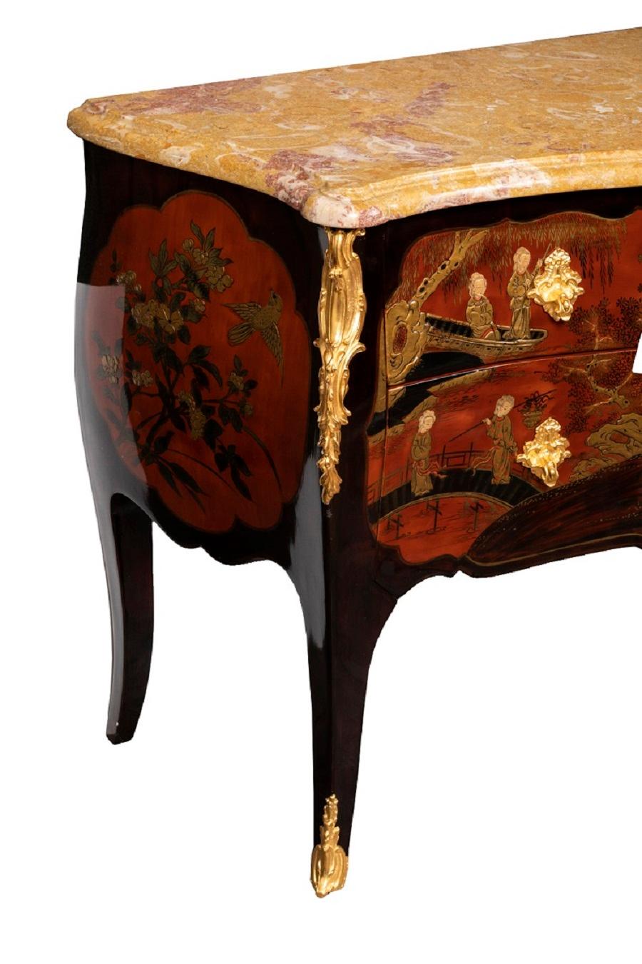 French Louis XV Style Drawer Commode, Chinese Style Lacquer, 1950s