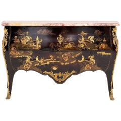 Commode à tiroir de style Louis XV:: laque de style chinois:: Midcentury