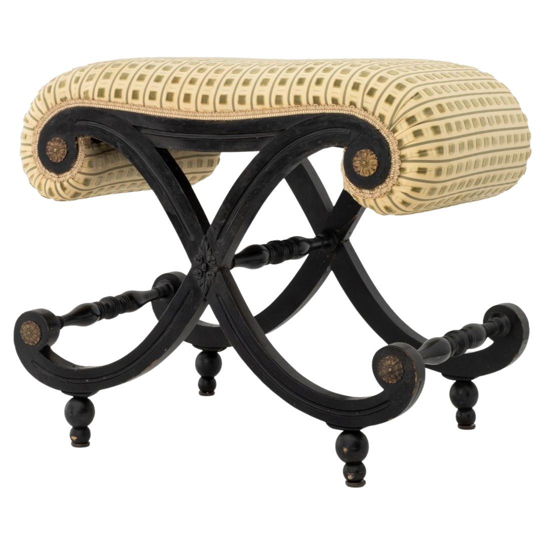 Louis XV Style Ebonized Curule Bench