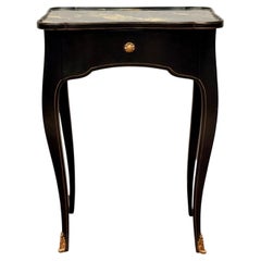 Louis XV Style Ebonized Side Table with Faux Marble Top, 1950s France