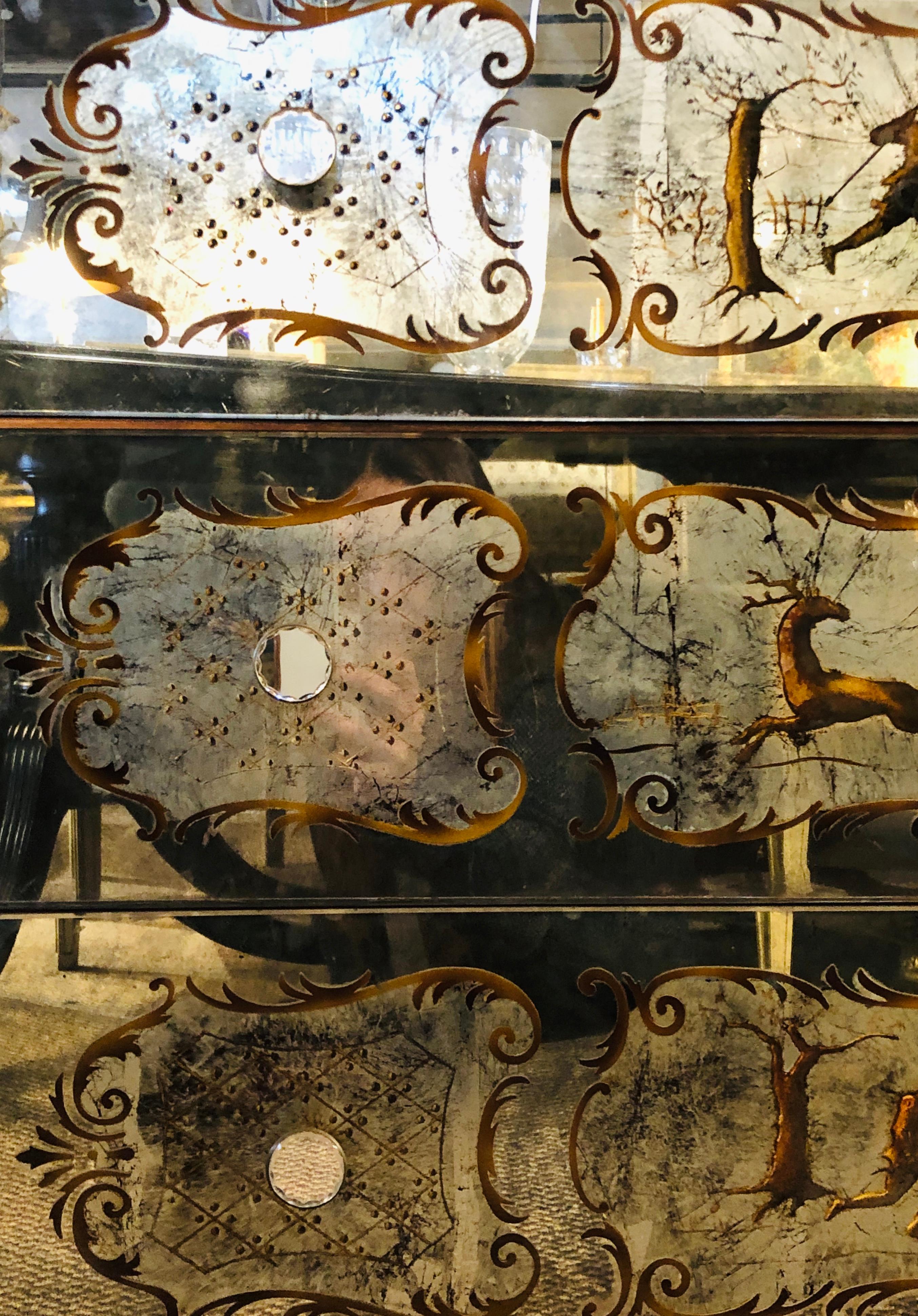 Louis XV Style Eglomise Commode, Maison Jansen Style Chest, Dresser, Nightstand 10