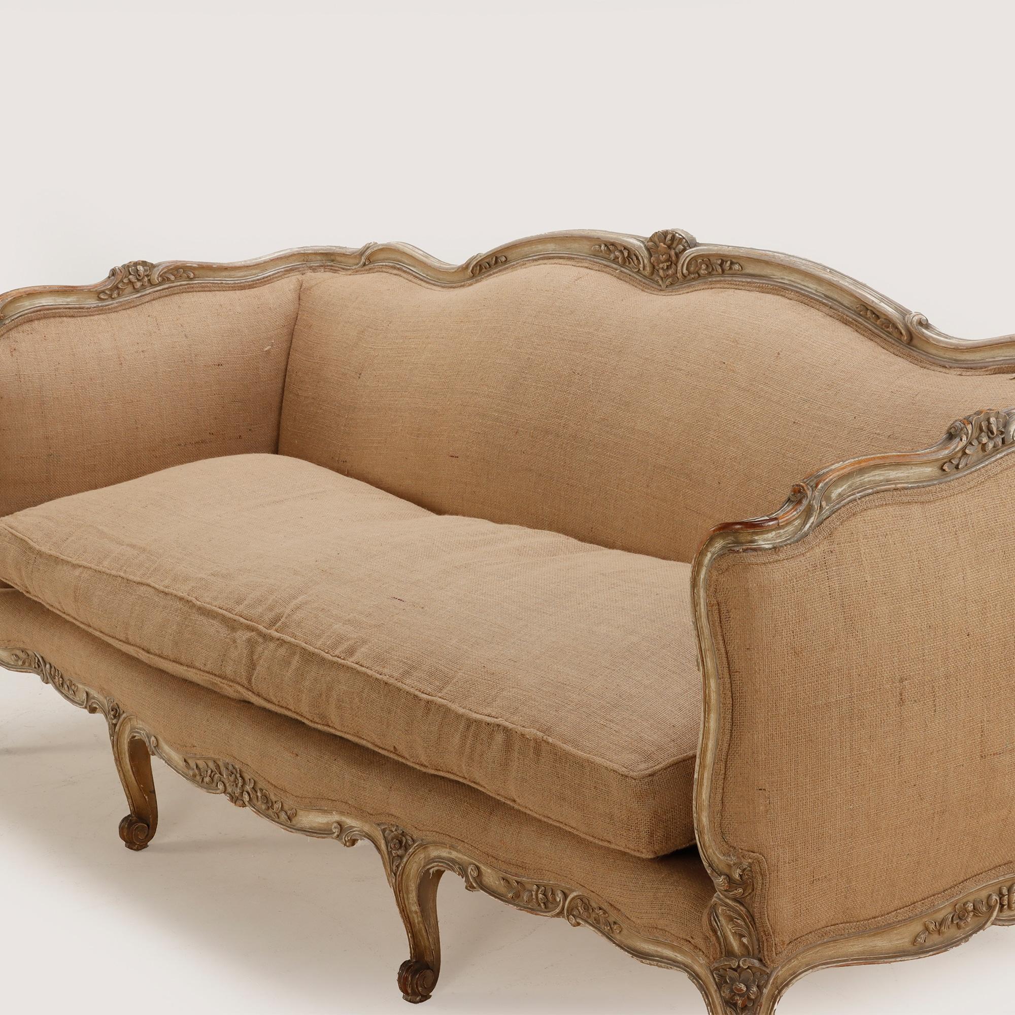 Carved Louis XV style even arm sofa C 1910