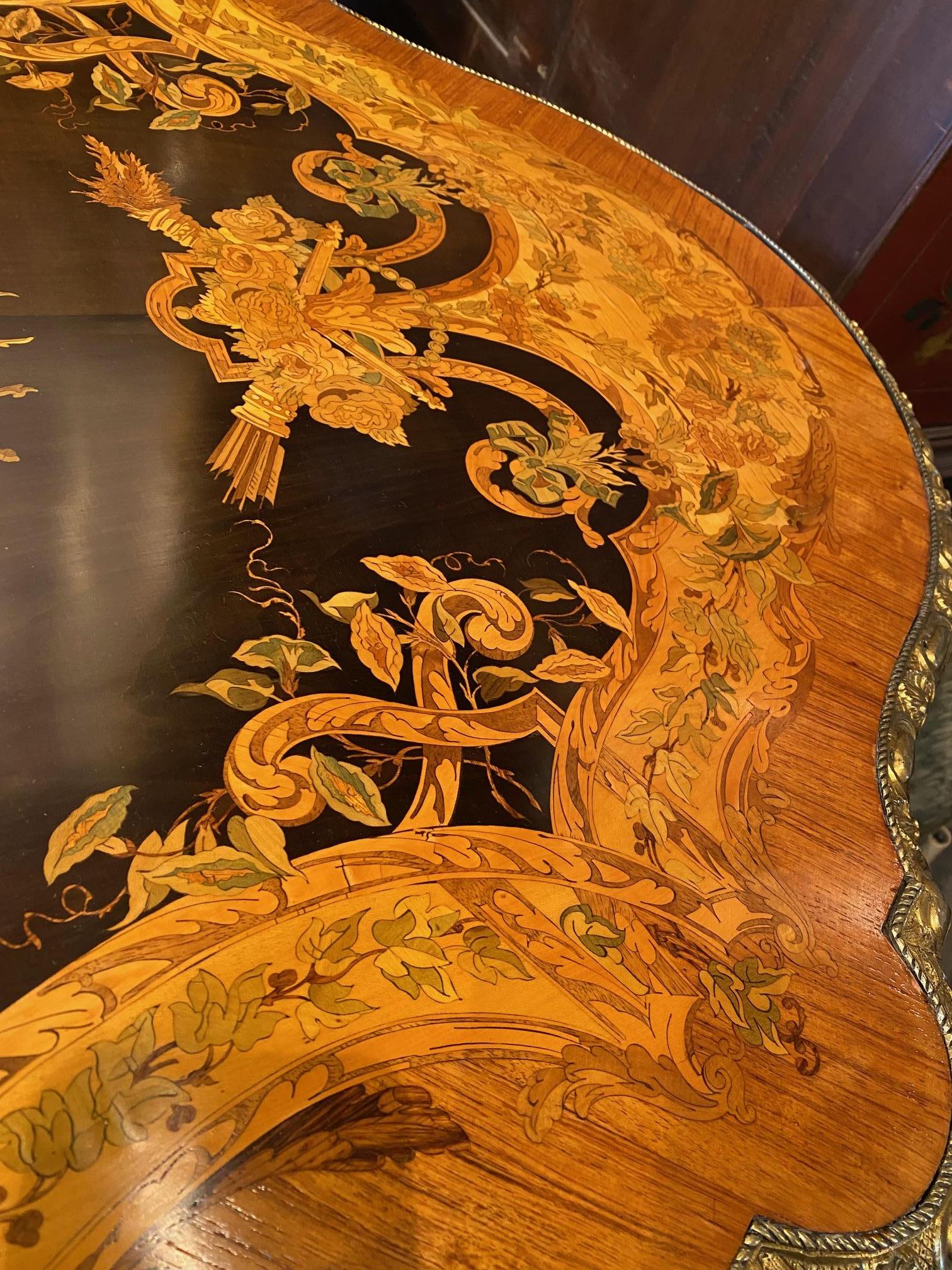 Louis XV Style Extensively Inlaid Marquetry Center Table For Sale 4
