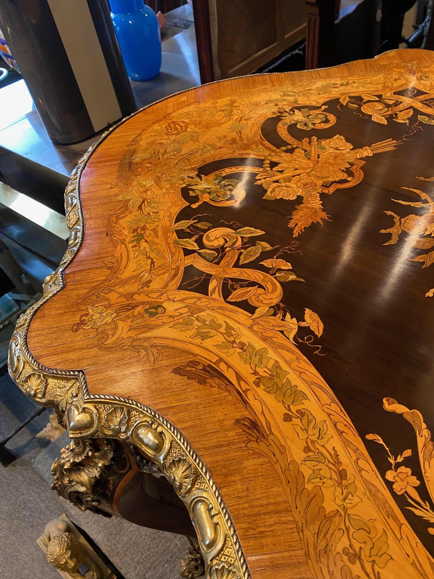 Louis XV Style Extensively Inlaid Marquetry Center Table For Sale 5