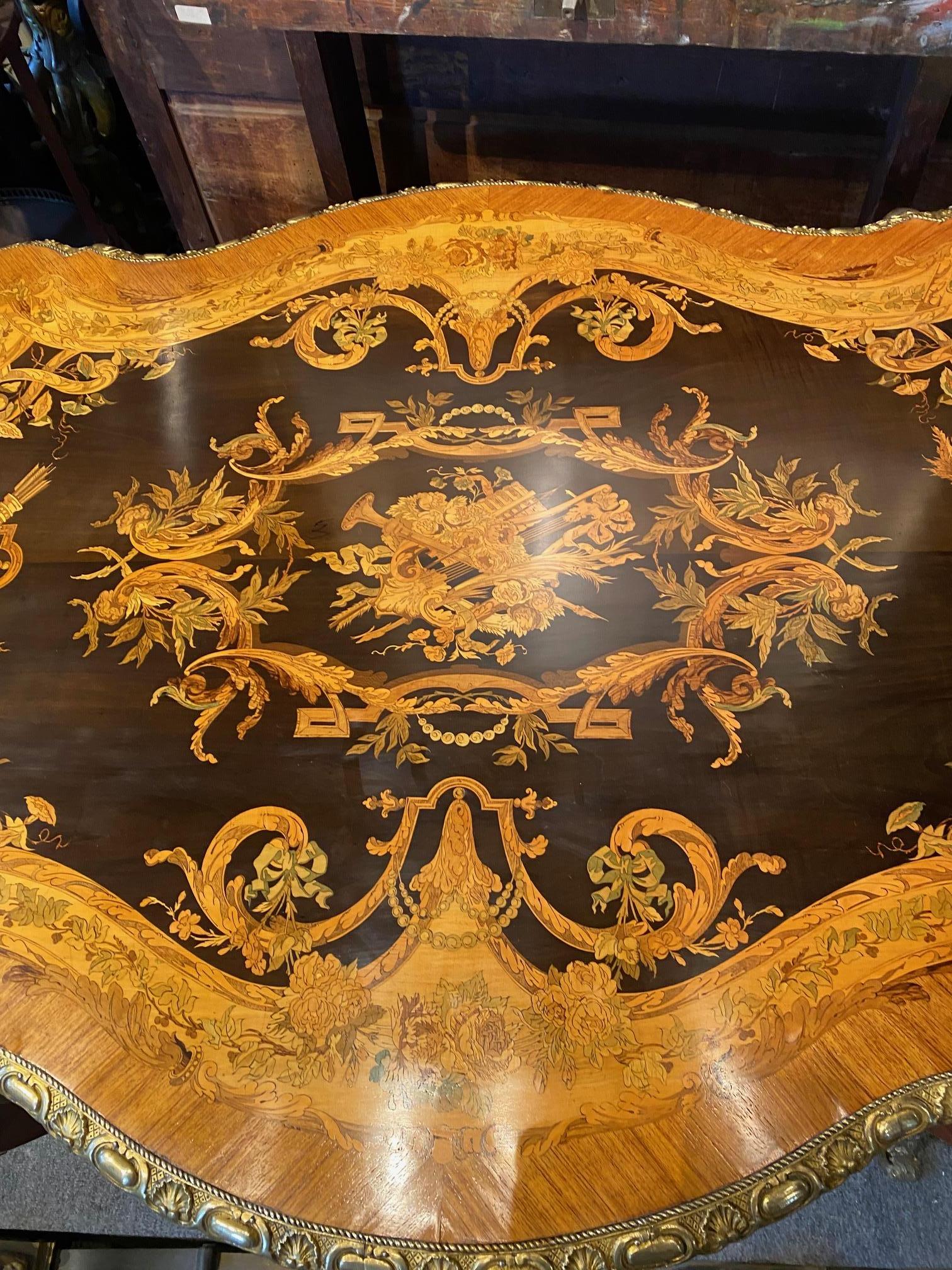 Louis XV Style Extensively Inlaid Marquetry Center Table For Sale 6