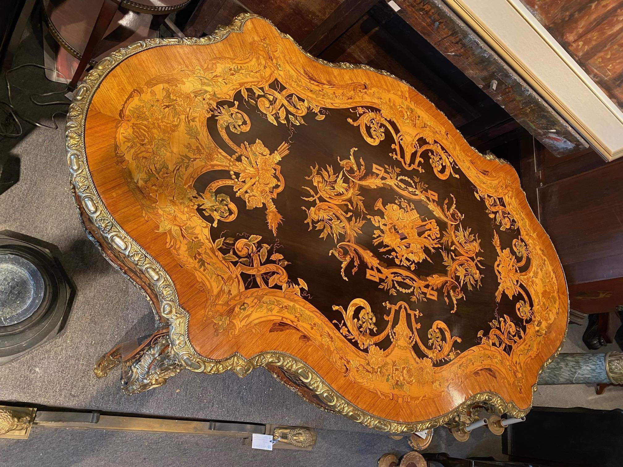 Louis XV Style Extensively Inlaid Marquetry Center Table For Sale 3