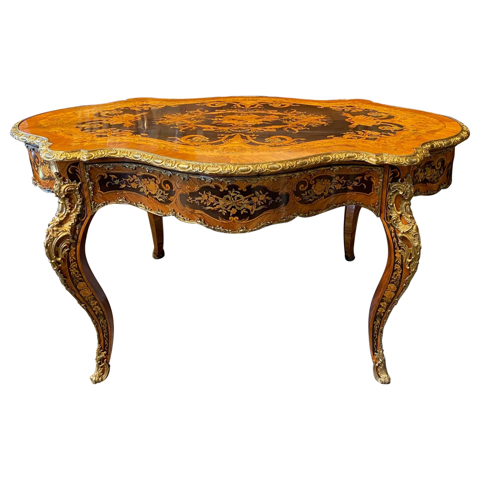 Louis XV Style Extensively Inlaid Marquetry Center Table