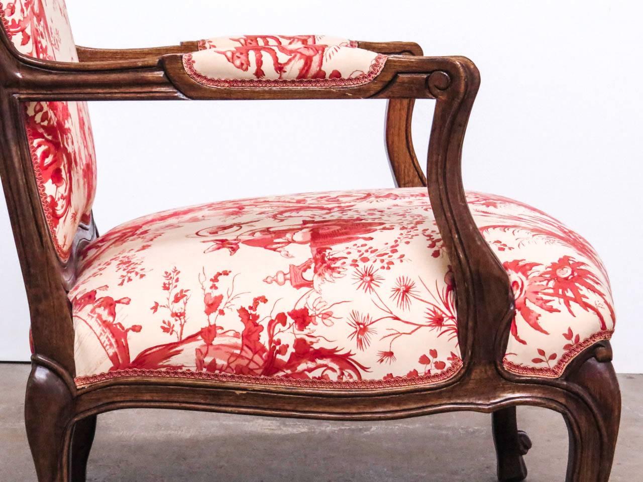 Louis XV Style Fauteuil Armchairs with Scalamandre Chinoiserie Toile 2