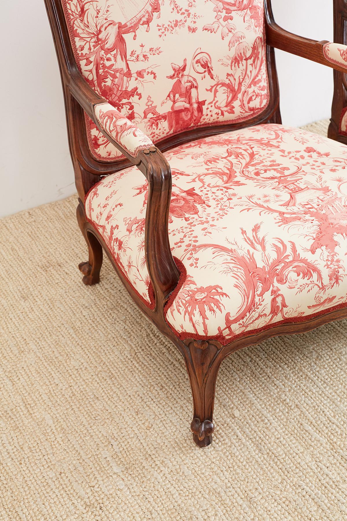 Louis XV Style Fauteuil Armchairs with Scalamandre Chinoiserie Toile 4