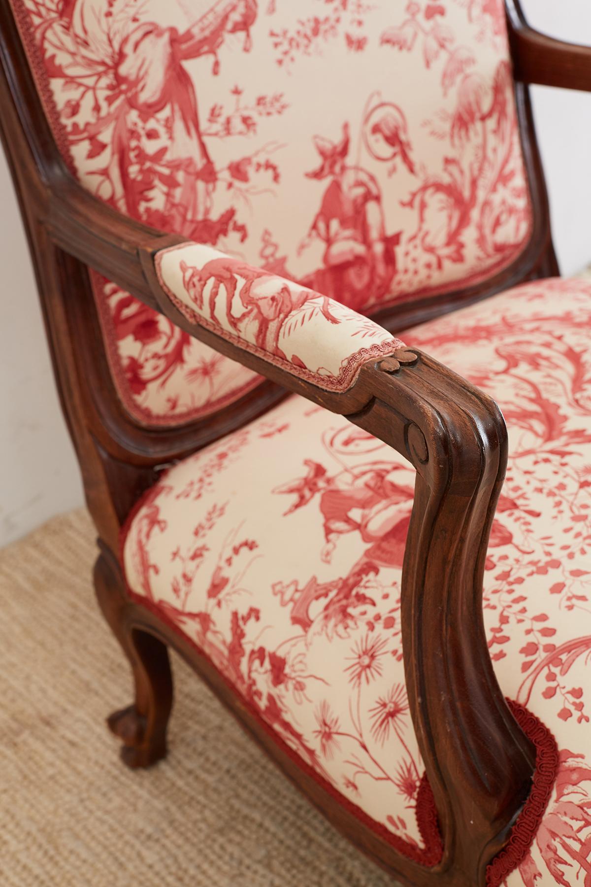 Louis XV Style Fauteuil Armchairs with Scalamandre Chinoiserie Toile 5