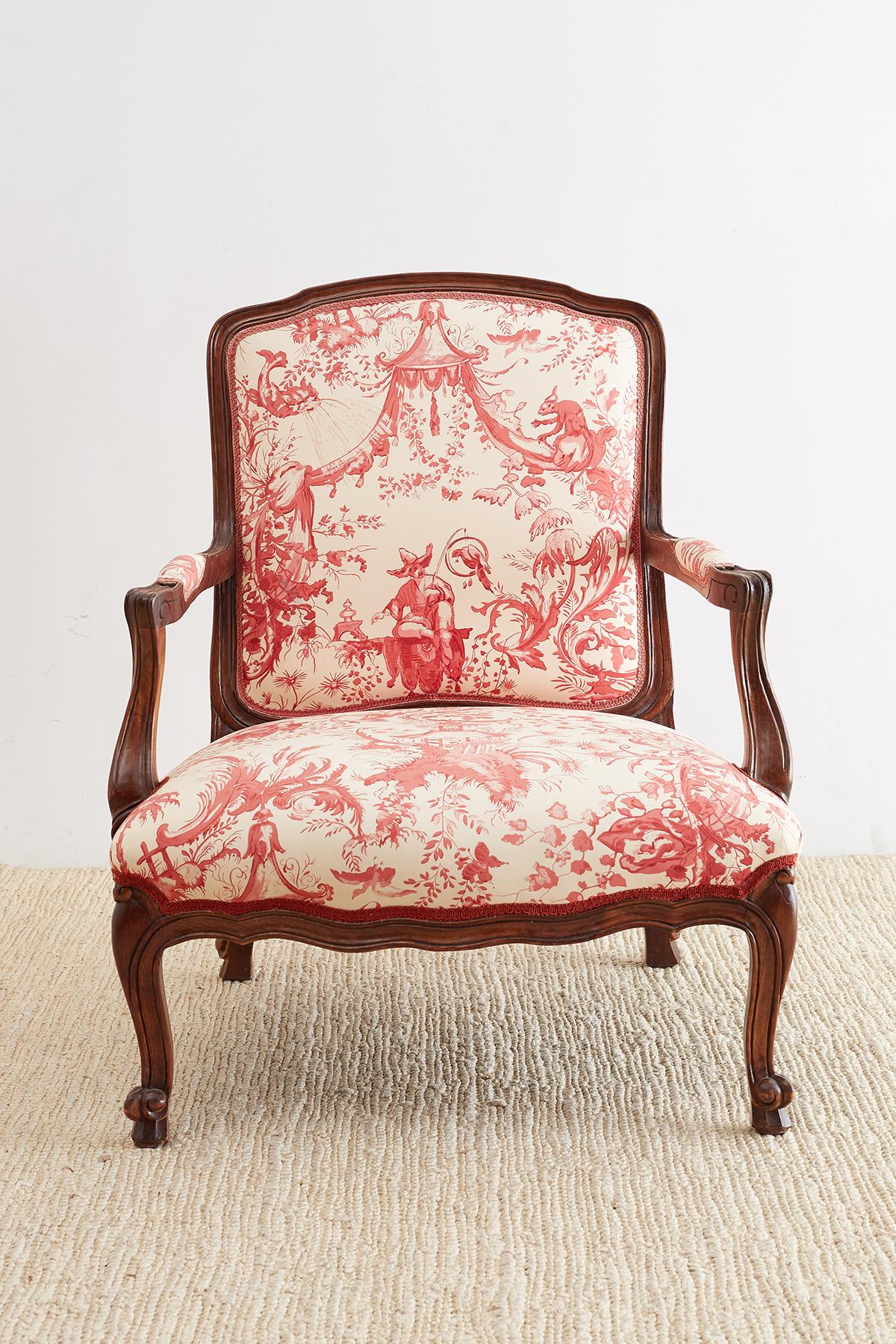 Louis XV Style Fauteuil Armchairs with Scalamandre Chinoiserie Toile 8