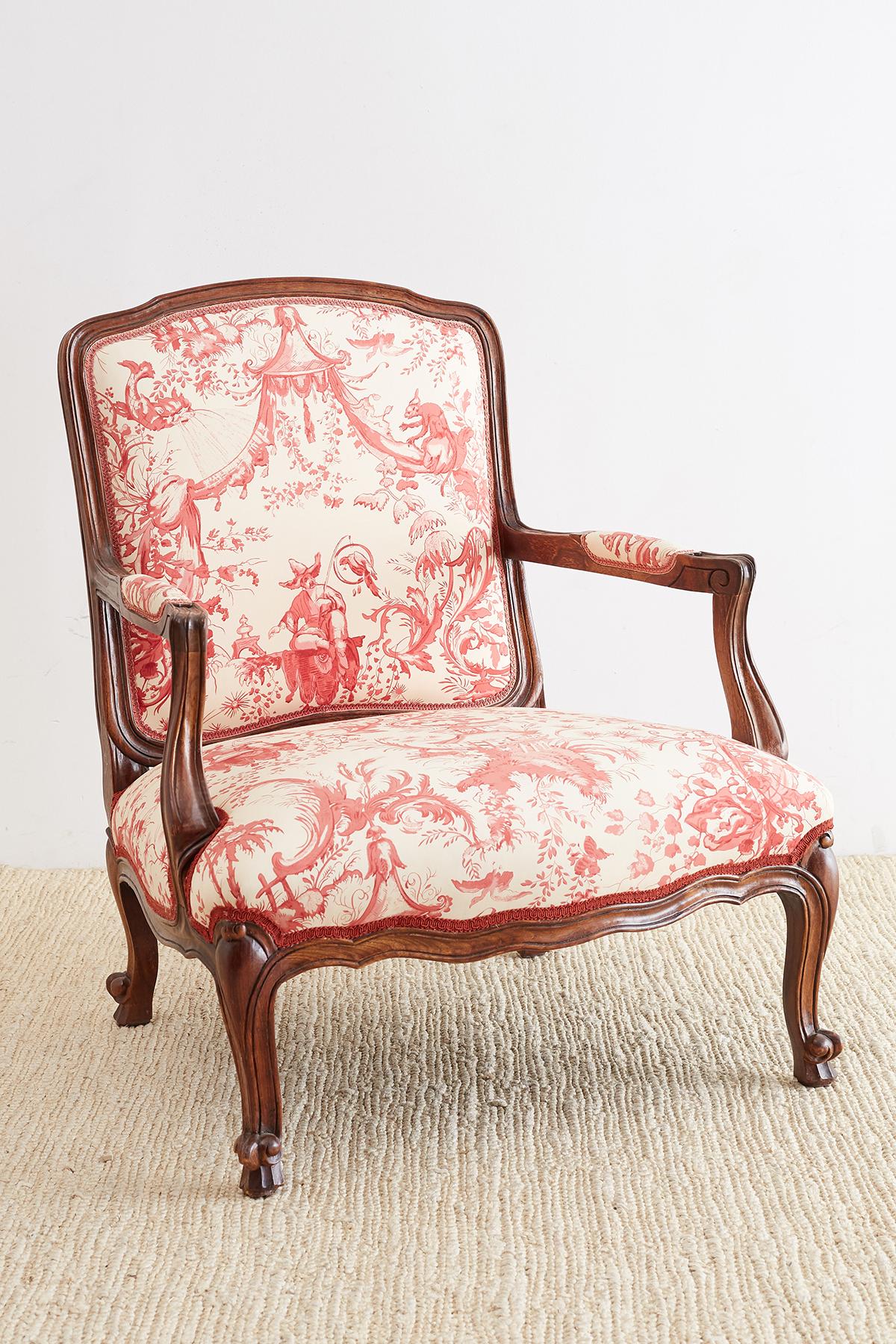 Louis XV Style Fauteuil Armchairs with Scalamandre Chinoiserie Toile 9