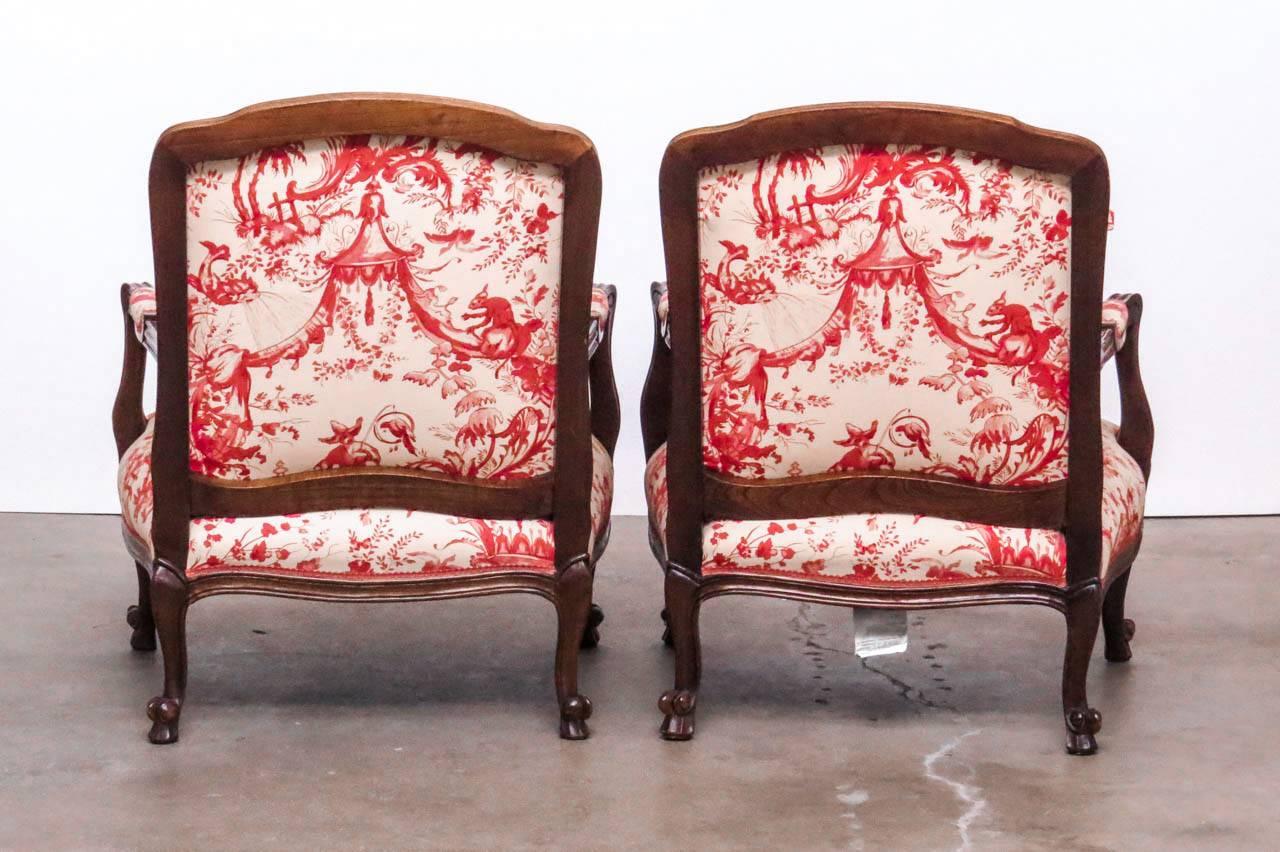 Louis XV Style Fauteuil Armchairs with Scalamandre Chinoiserie Toile 8
