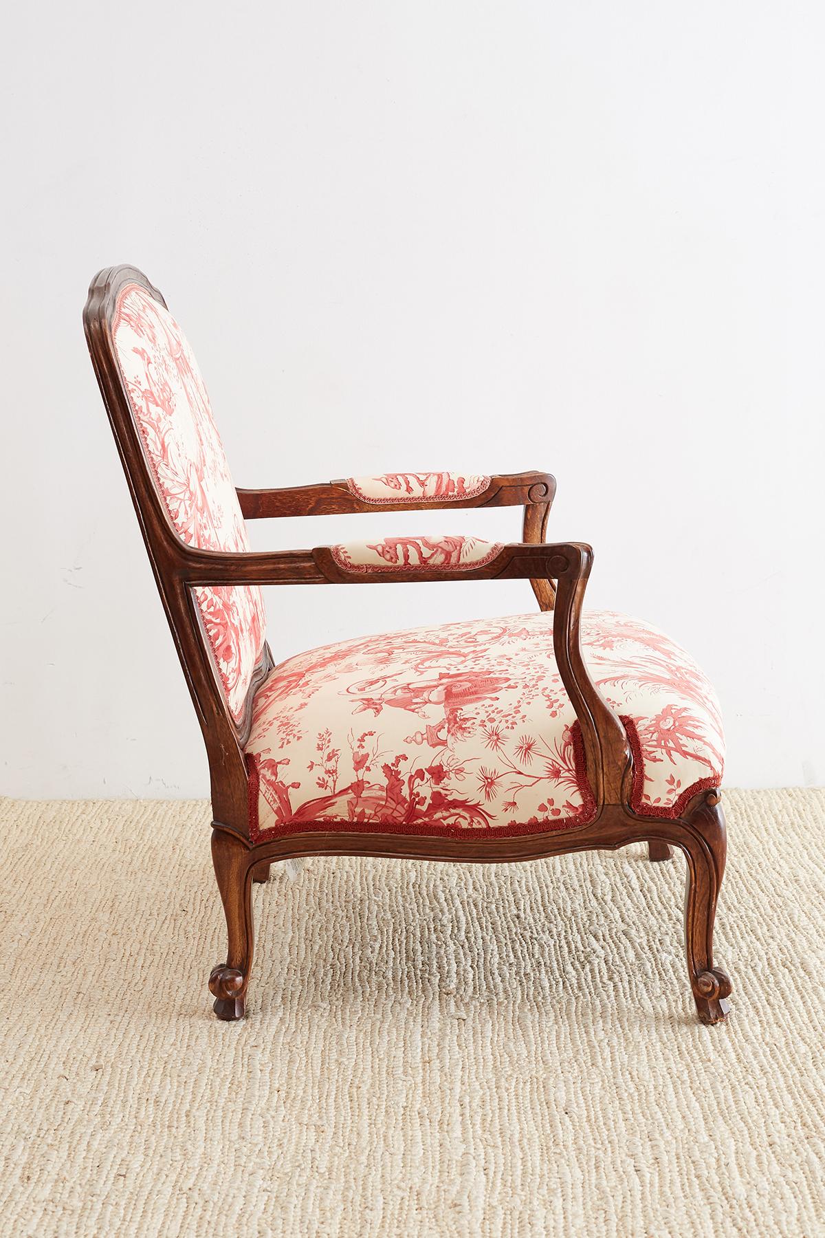 Louis XV Style Fauteuil Armchairs with Scalamandre Chinoiserie Toile 10