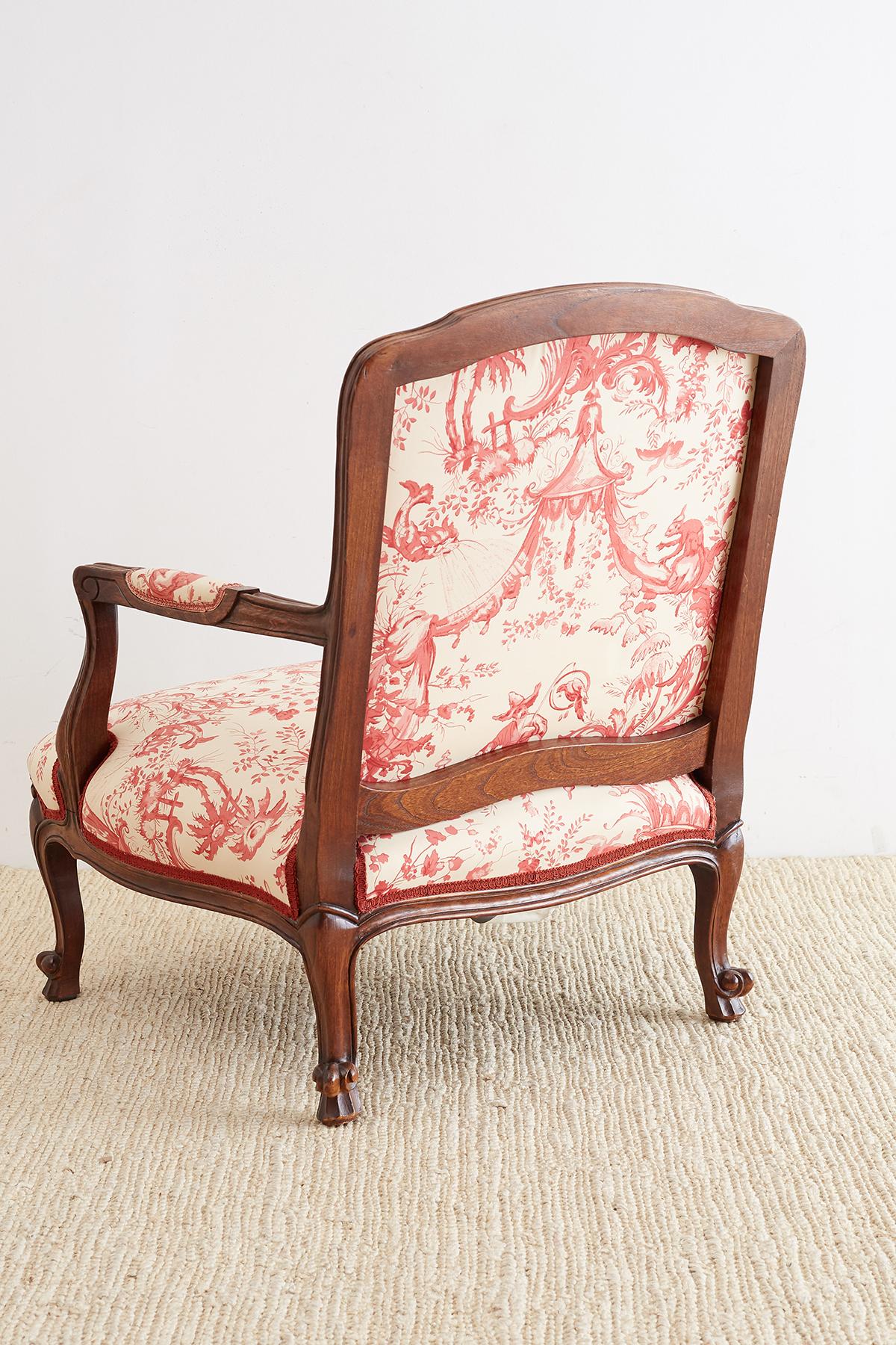 Louis XV Style Fauteuil Armchairs with Scalamandre Chinoiserie Toile 12