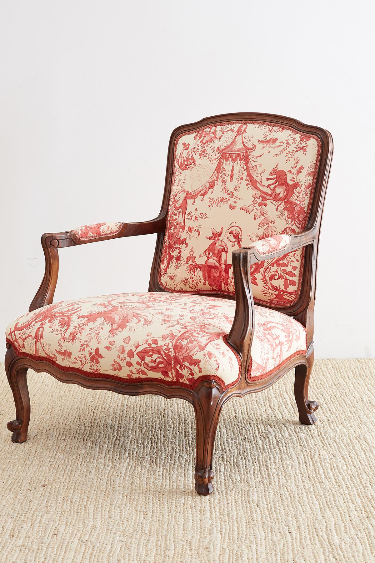 Louis XV Style Fauteuil Armchairs with Scalamandre Chinoiserie Toile 13