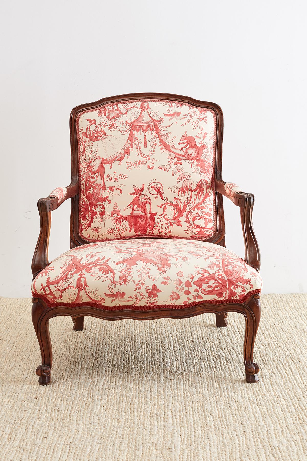 Louis XV Style Fauteuil Armchairs with Scalamandre Chinoiserie Toile 14