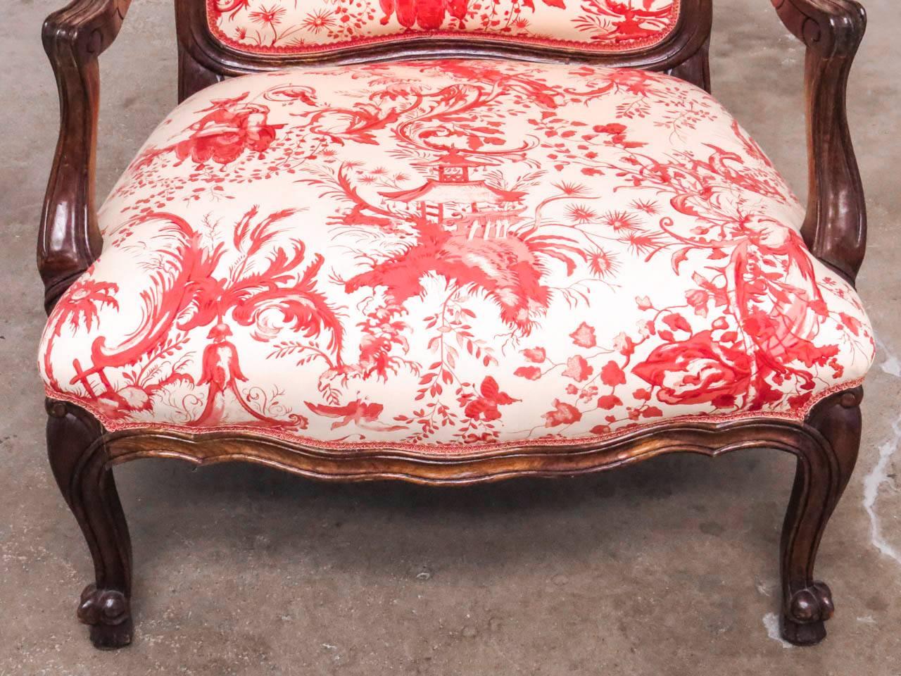 American Louis XV Style Fauteuil Armchairs with Scalamandre Chinoiserie Toile
